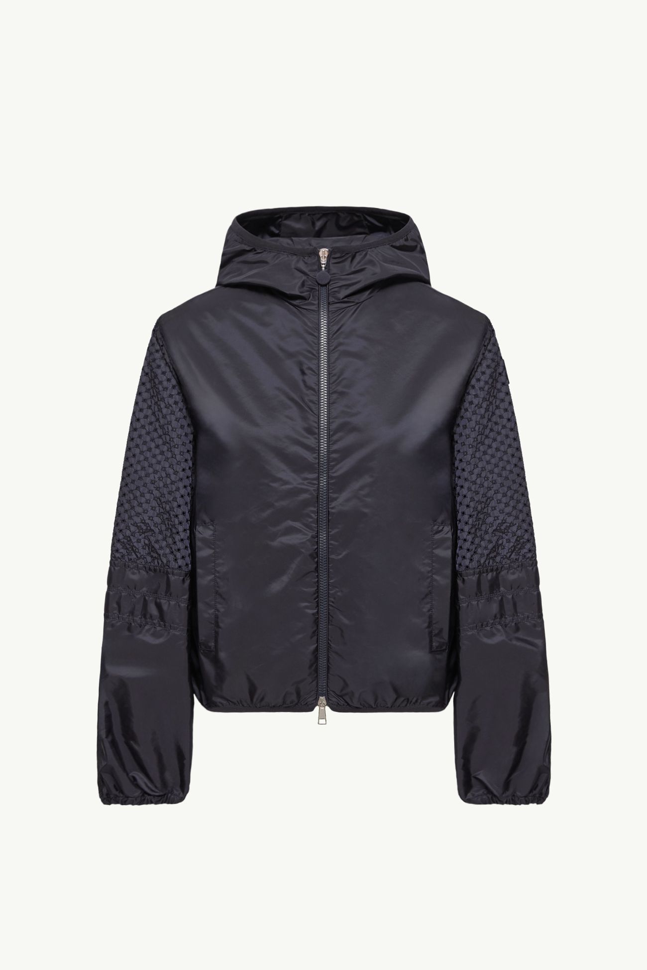 Chaqueta impermeable con capucha y ribetes de encaje sangallo Zelkova Mujer Azul marino Moncler 2