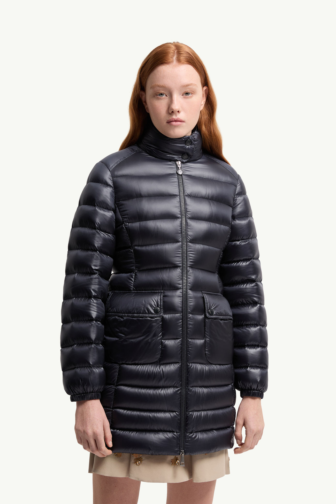 Genet Long Down Jacket Women Navy Blue Moncler 3