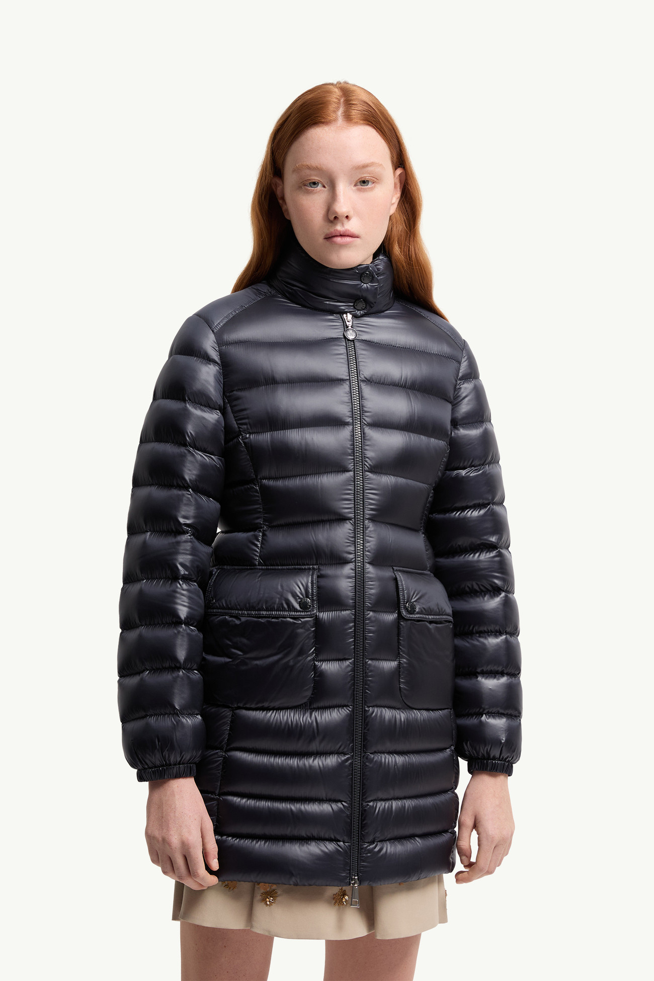 Genet Long Down Jacket Women Navy Blue Moncler 3