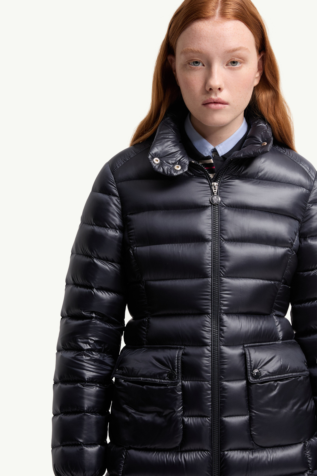Genet Long Down Jacket Women Navy Blue Moncler 5