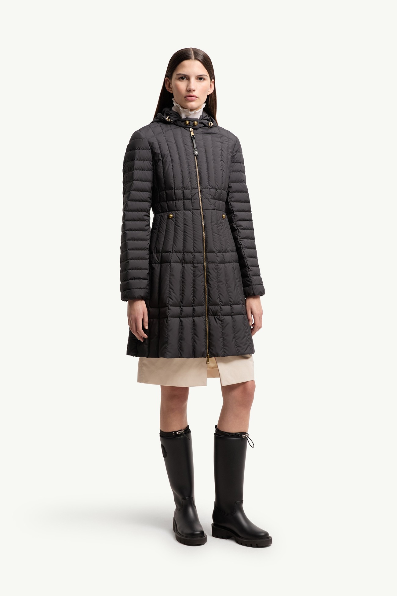 Menthelong Vertical-Quilted Hooded Down Jacket Women Black Moncler 3