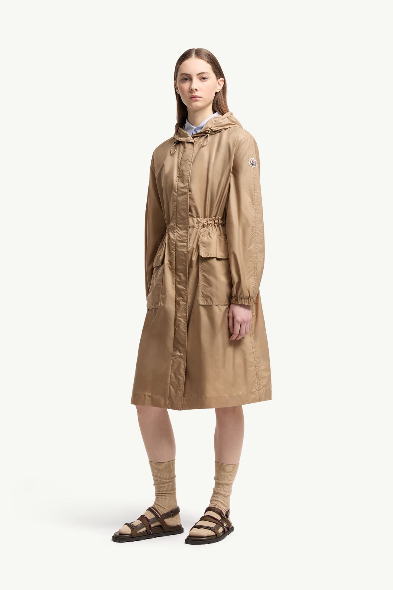 Hiengos Hooded Parka Coat Women Beige Moncler 0