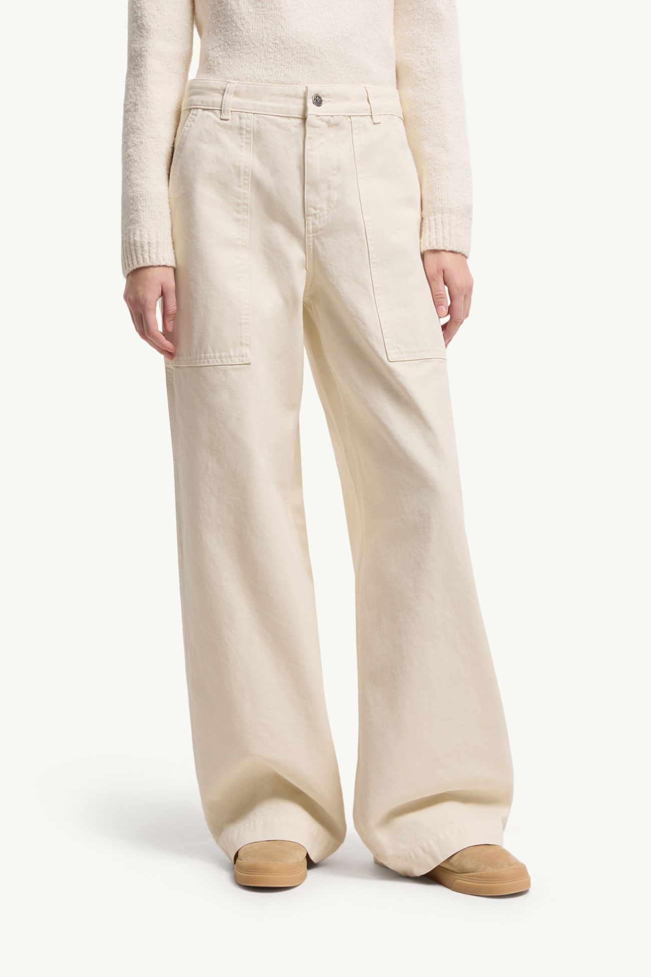 Baumwollhose mit Leder-Logo Damen Hellbeige Moncler 3