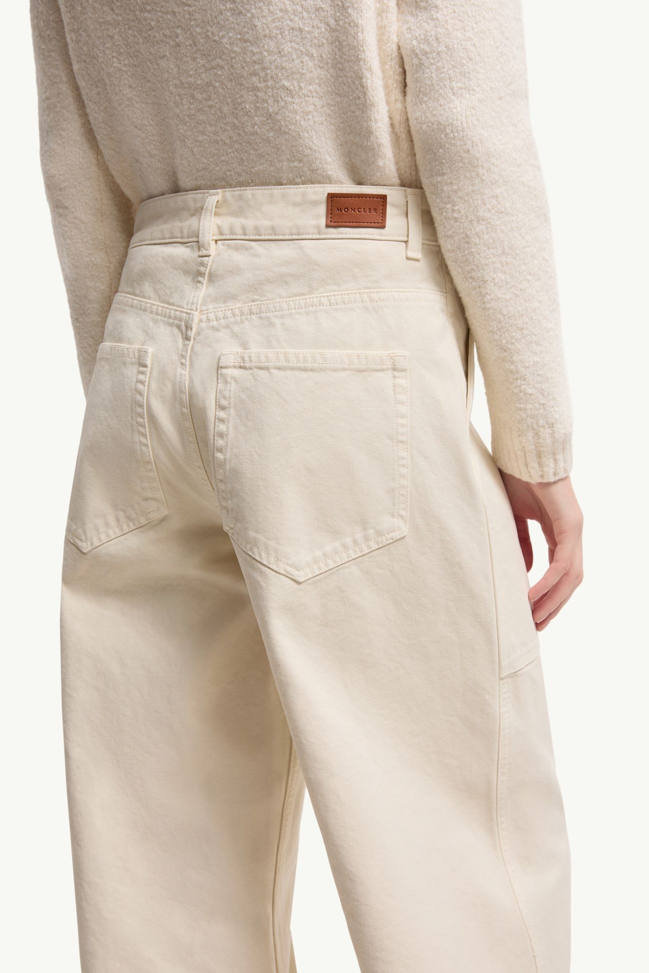Pantalones de algodón con logotipo de piel Mujer Beige Claro Moncler 5