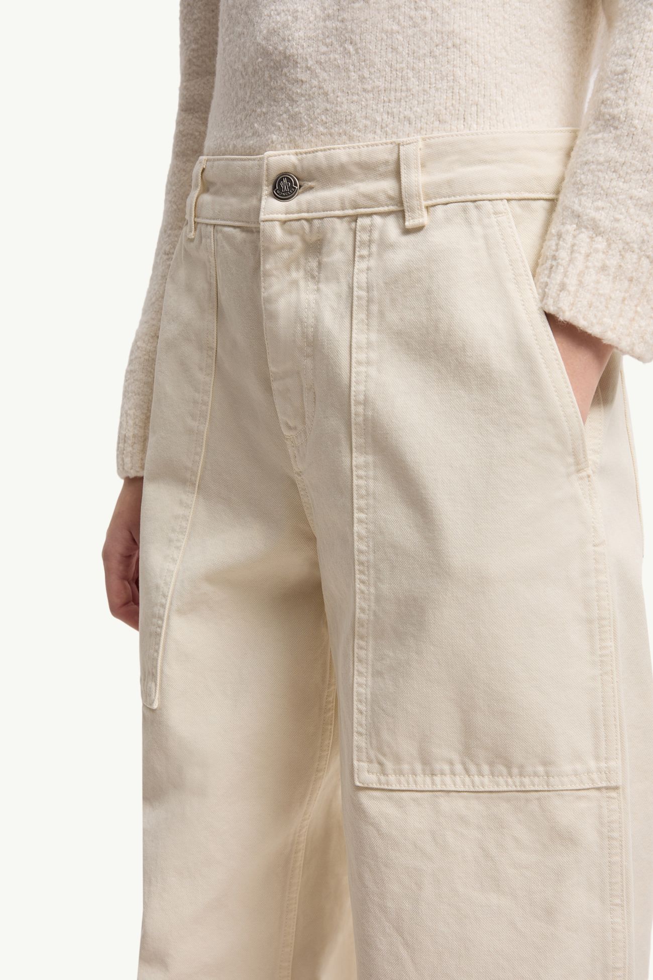 Leather Logo Cotton Pants Women Light Beige Moncler 6