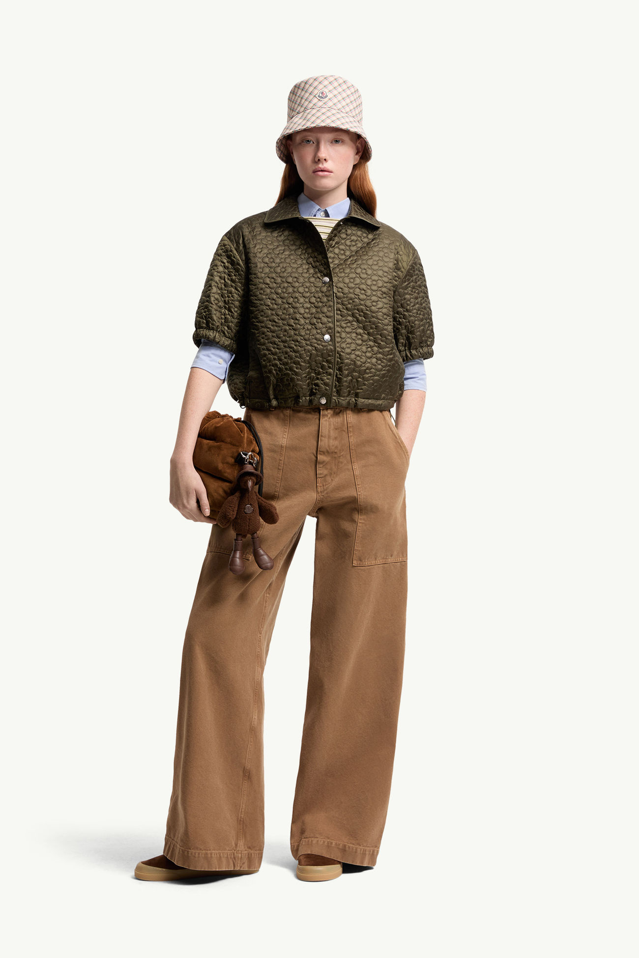 皮革標誌棉質長褲 女士 啡色 Moncler 0