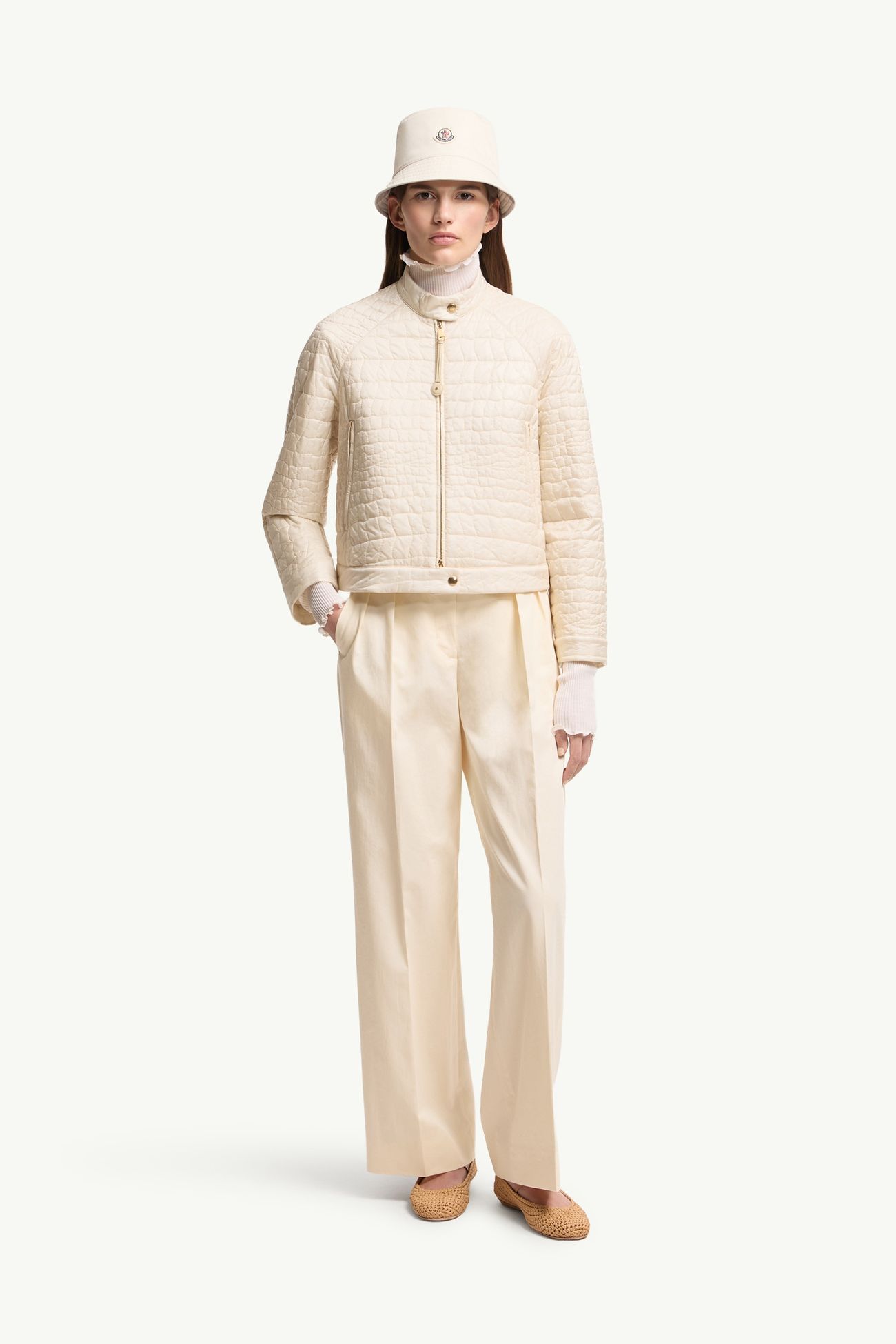 Cotton Gabardine Wide-Leg Tailored Trousers Women White Ivory Moncler 0