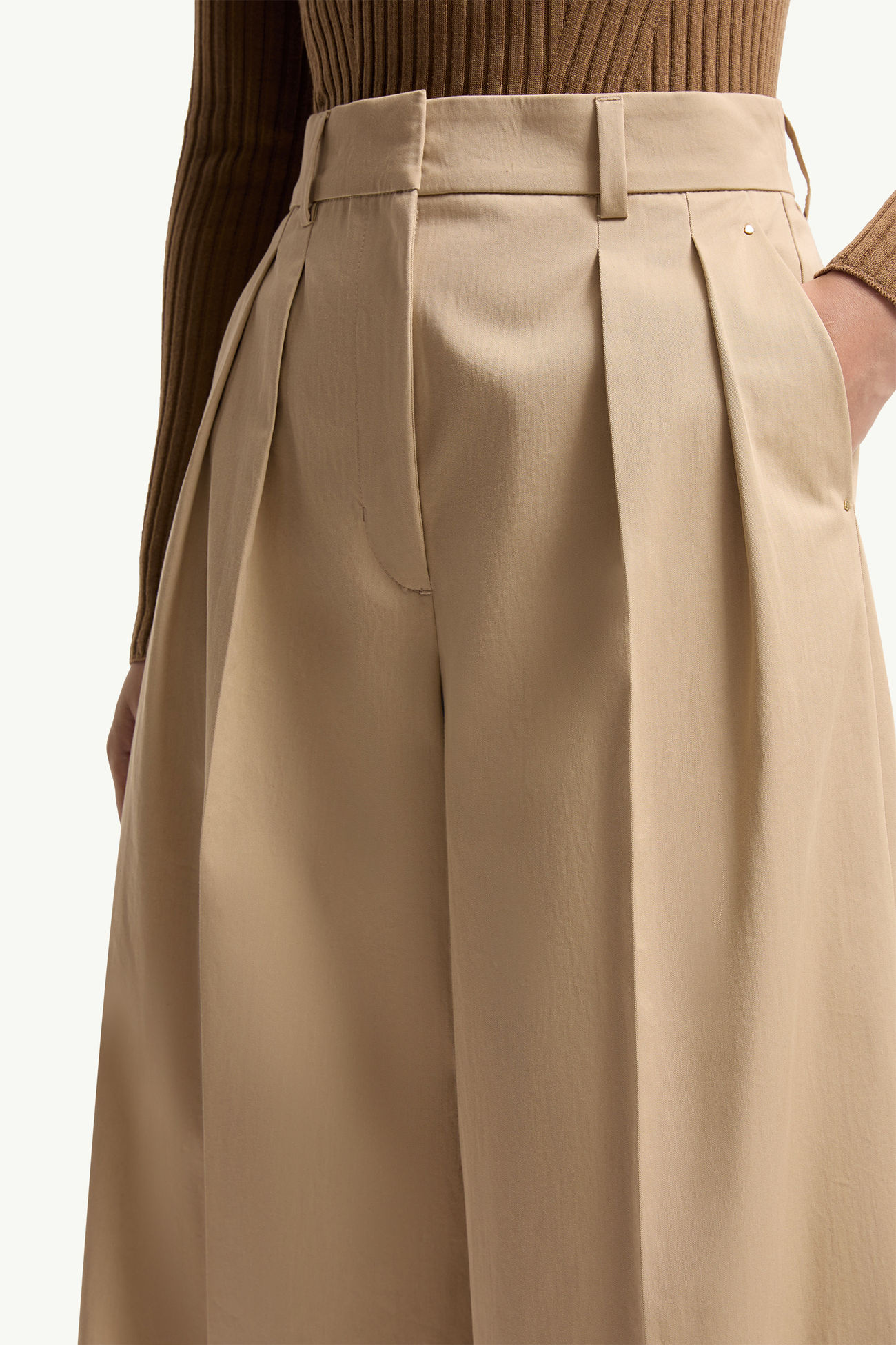 Cotton Gabardine Wide-Leg Tailored Pants Women Beige Moncler 5