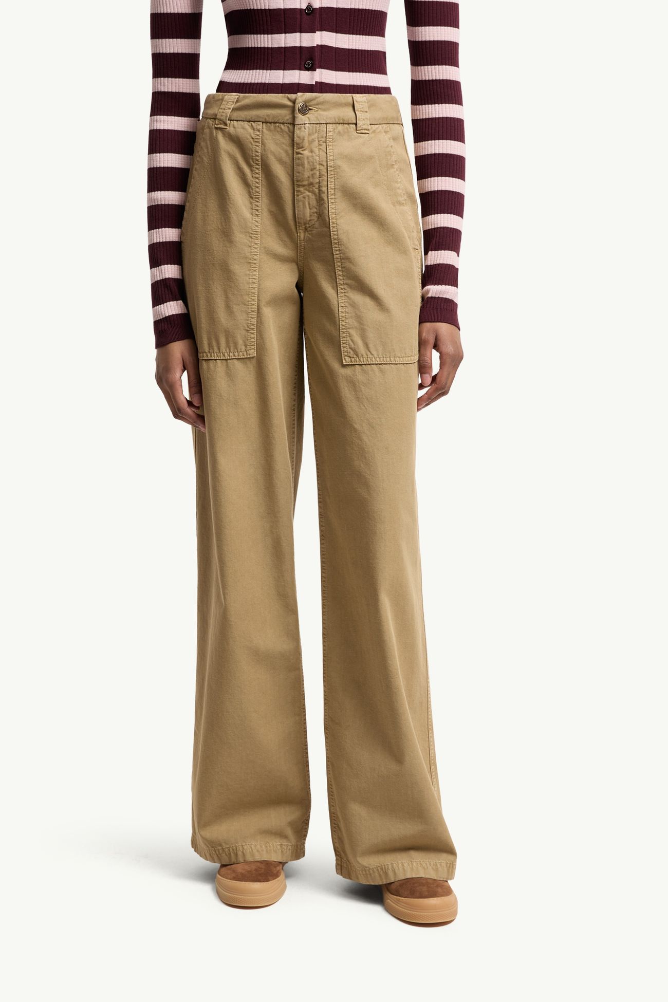 Cotton Wide Leg Pants Women Beige Moncler 3