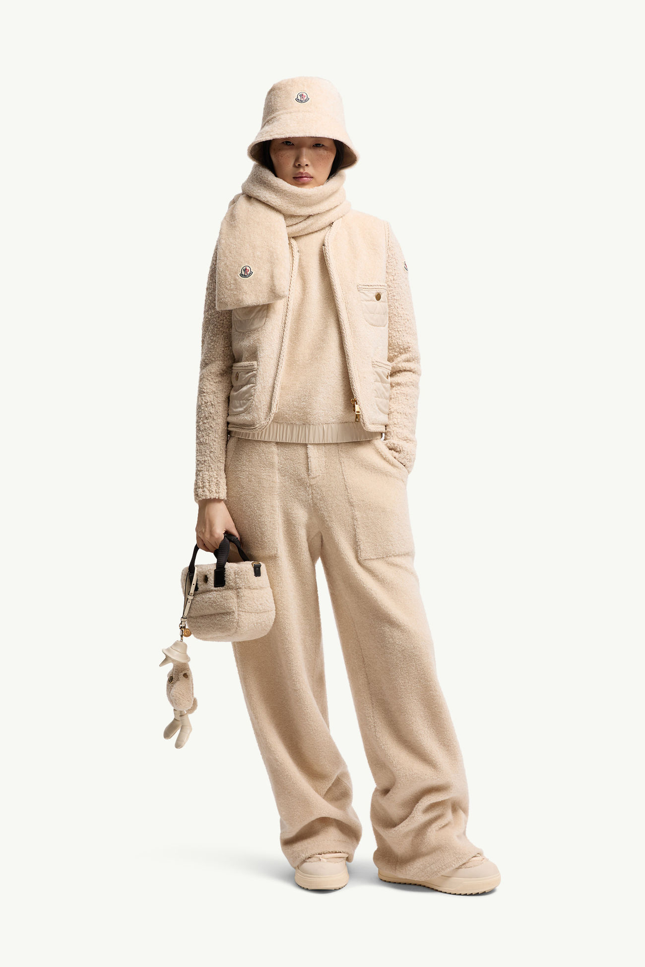 Pantalon large en teddy Femmes Blanc Ivoire Moncler 0