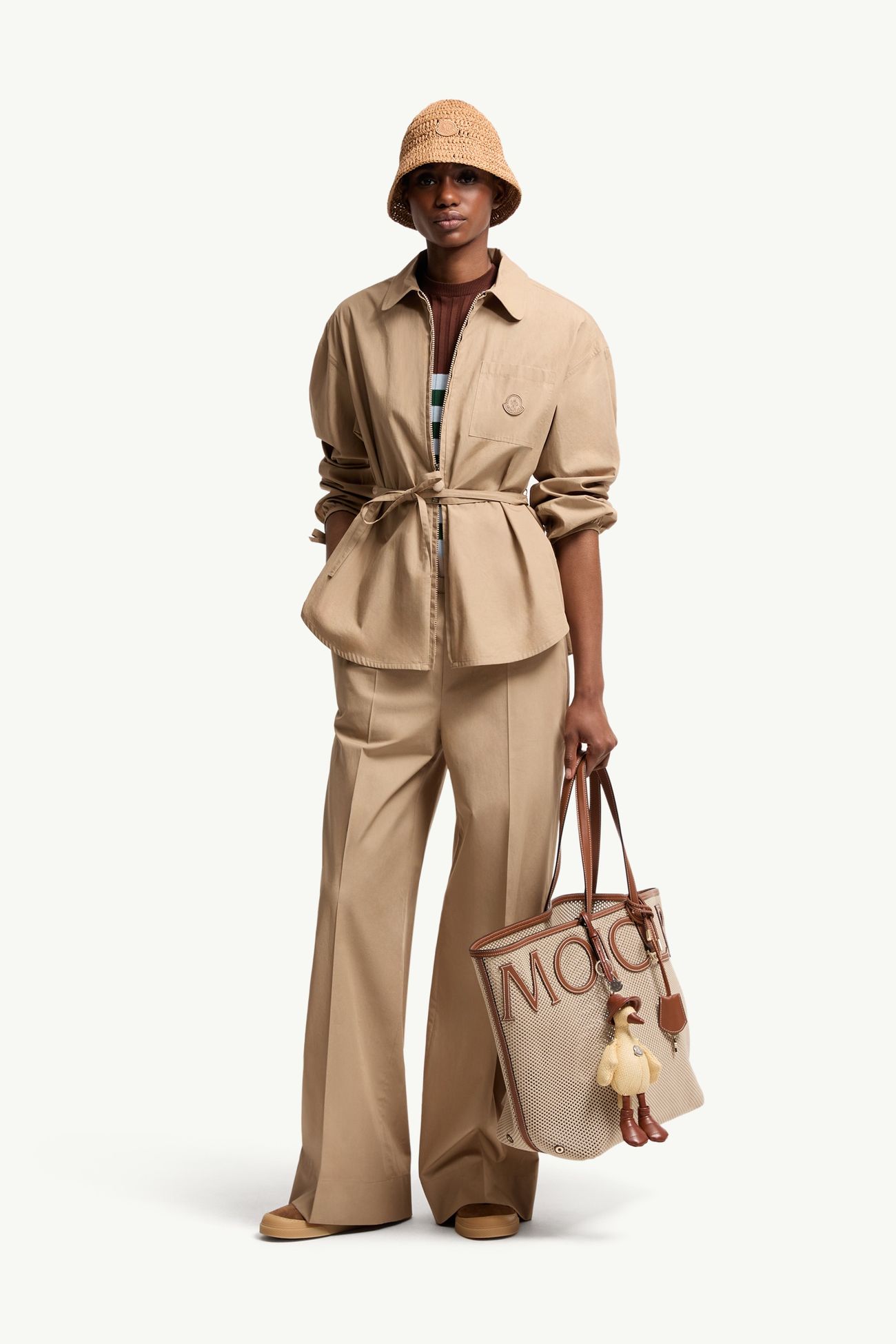 Cotton Poplin Trousers Women Beige Moncler 0