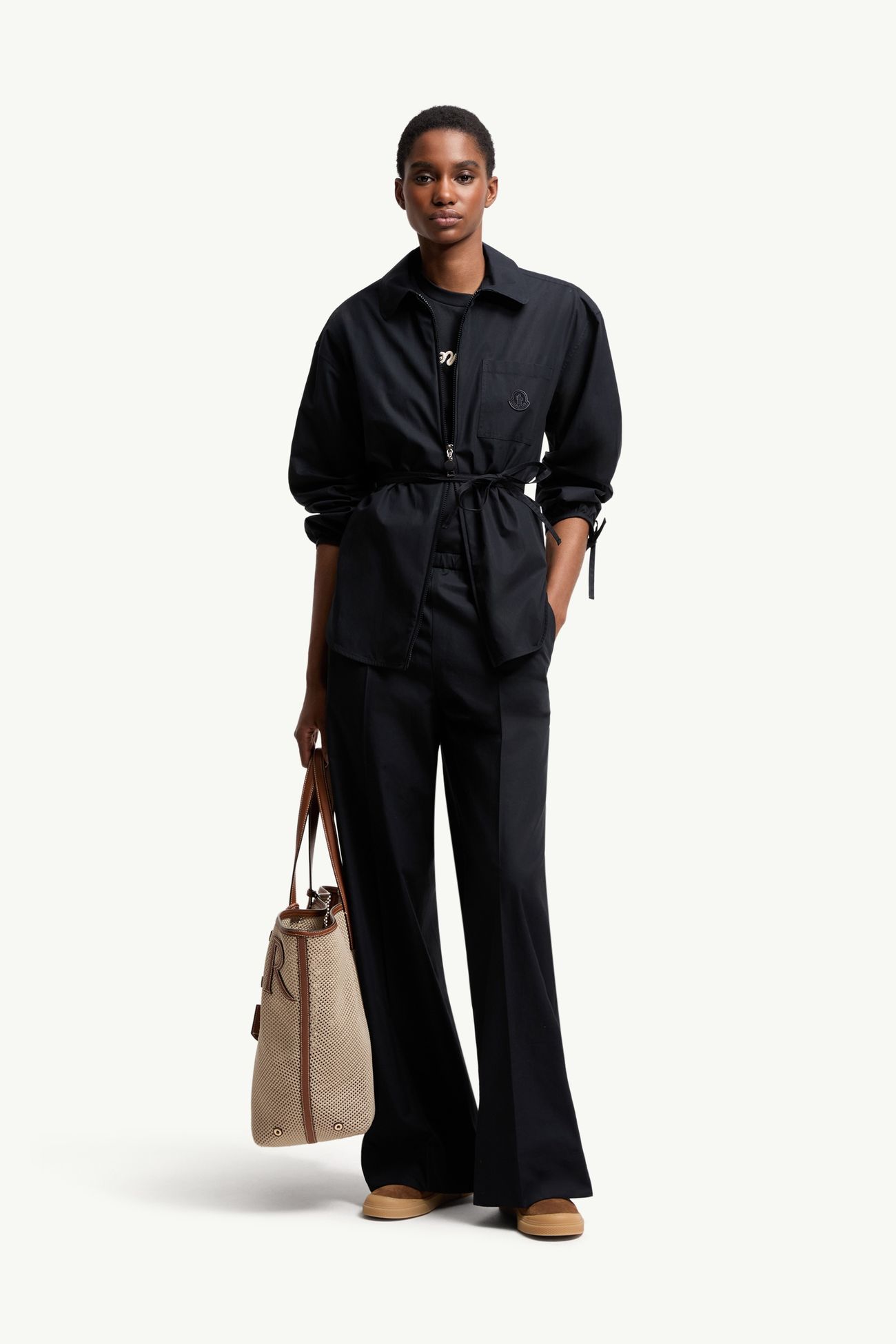 Pantaloni in Popeline di Cotone Donna Blu Navy Moncler 0