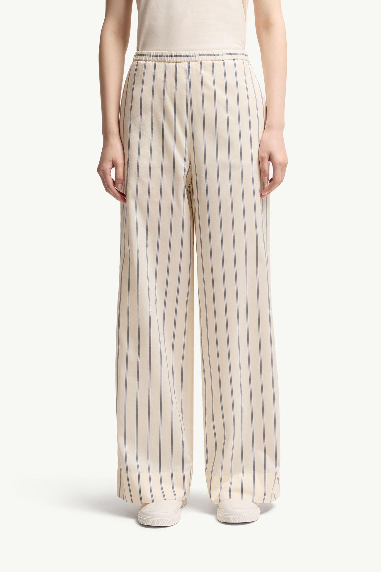 Striped Cotton & Silk Pants Women White Moncler 3
