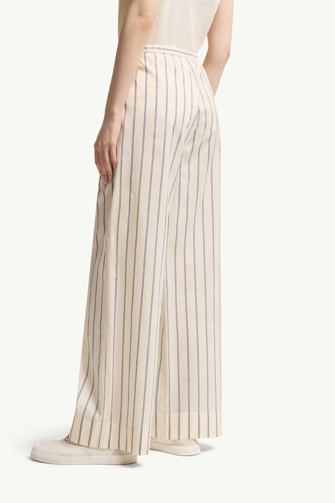 Pantaloni in cotone e seta a righe Donna Bianco Moncler 4