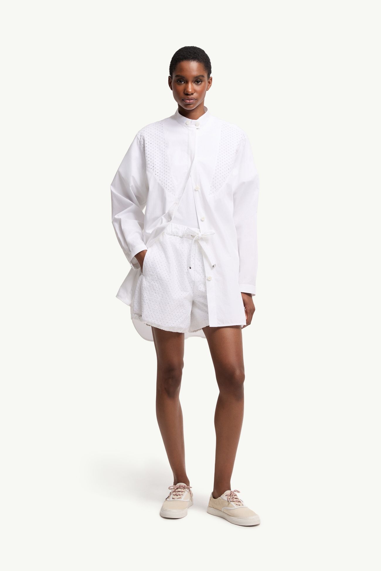 Shorts de popelina de algodón y San Gallo Mujer Blanco Moncler 0