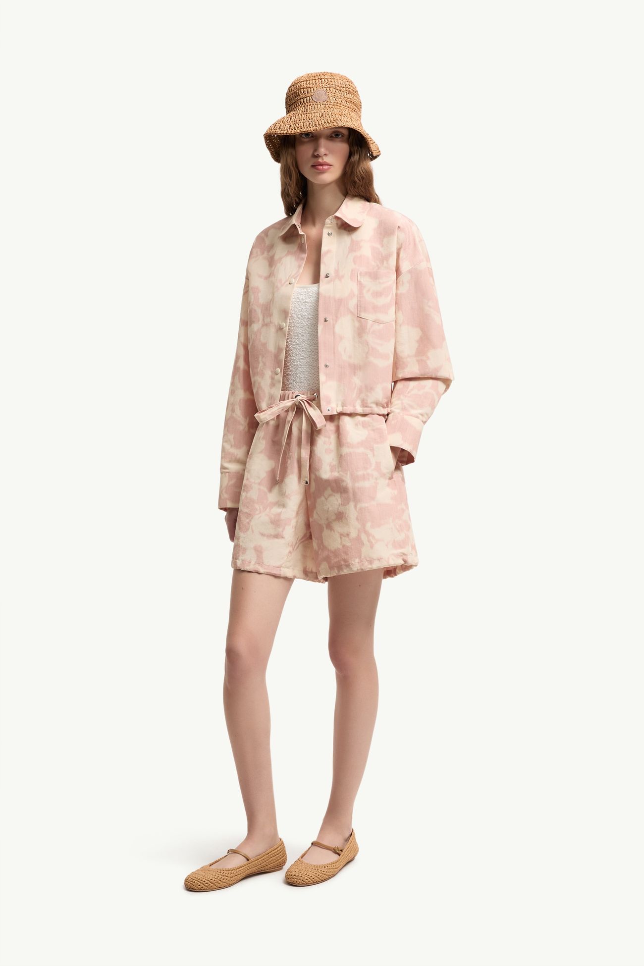 Short en chiné à imprimé floral Femmes Blanc & Rose Moncler 0