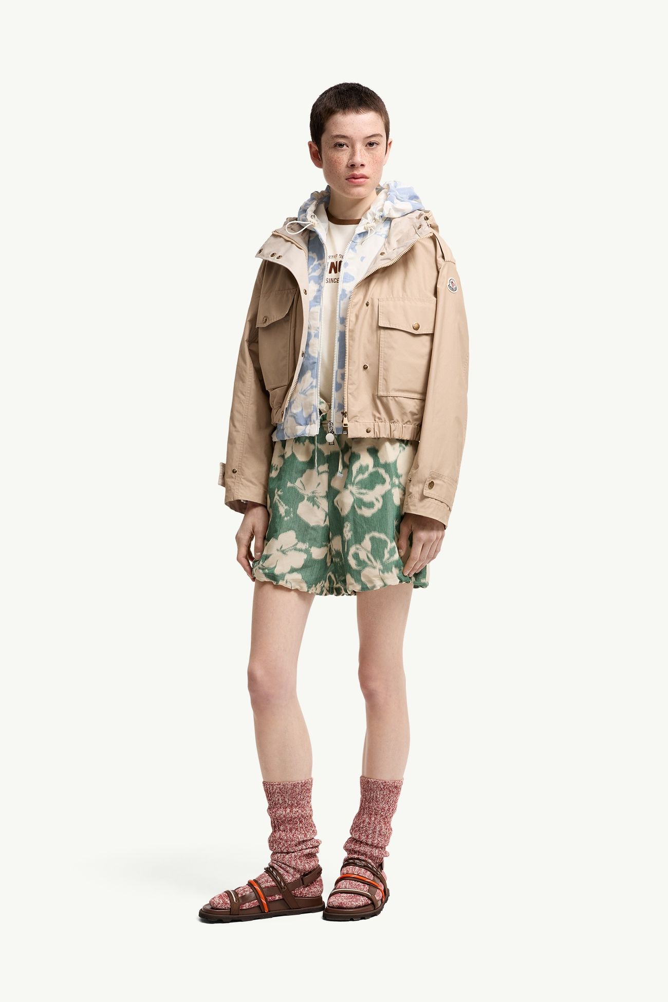 Shorts de chiné con estampado floral Mujer Beige & Verde Moncler 0