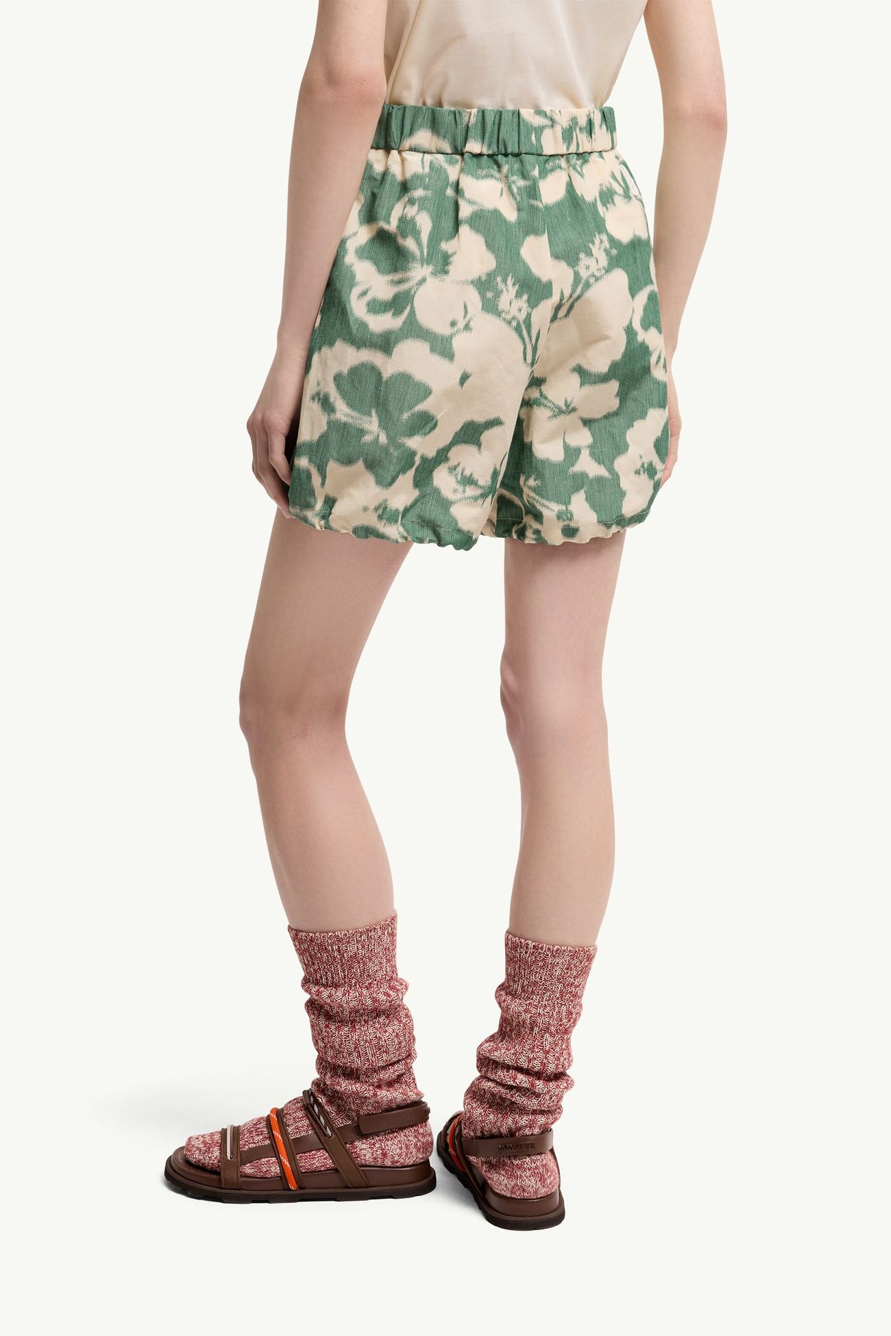 Floral Print Chiné Shorts Women Beige & Green Moncler 4