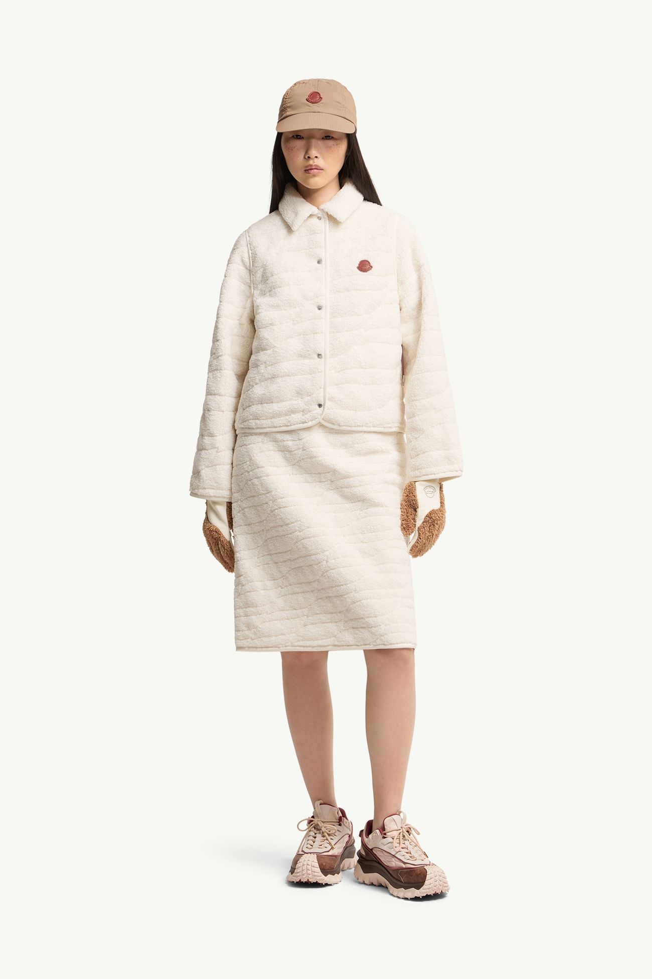 Gonna Imbottita Al Ginocchio In pile effetto Teddy Donna Bianco Moncler 0
