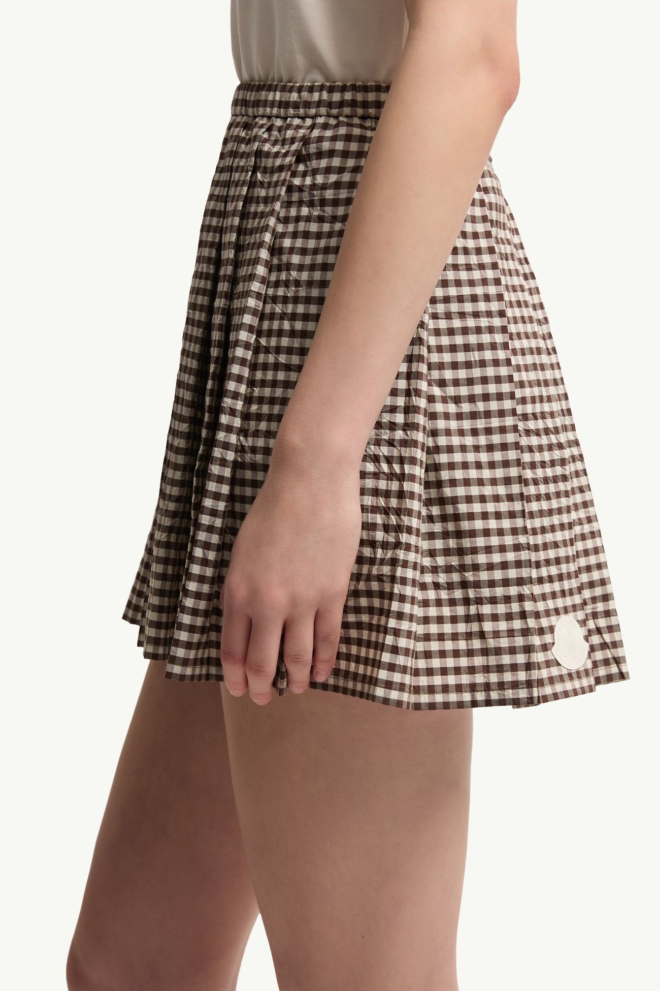 Mini-jupe plissée en coton mélangé à motif vichy Femmes Blanc & Marron Moncler 1