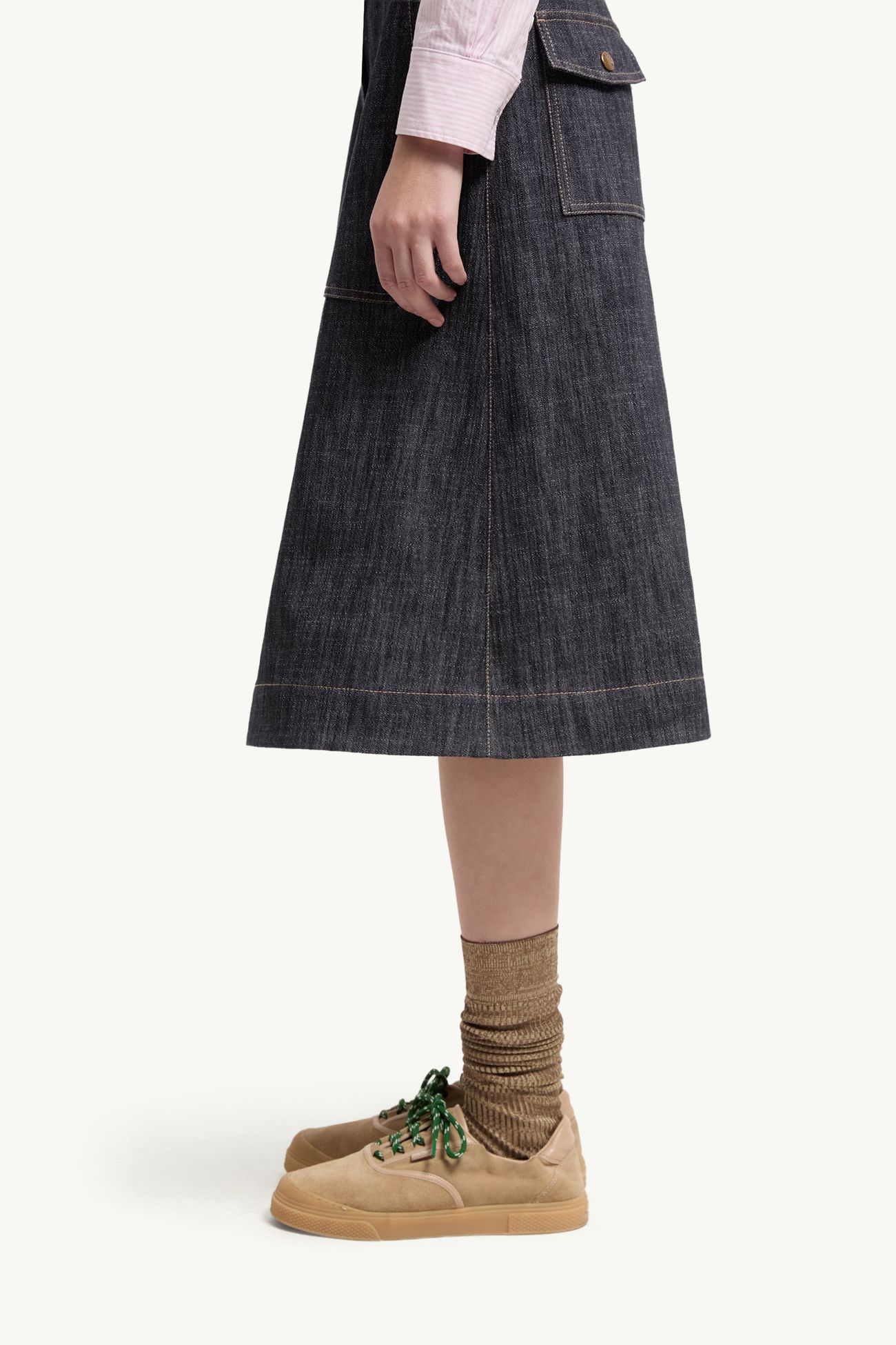 Falda hasta la rodilla de tejido vaquero Mujer Azul Denim Moncler 1