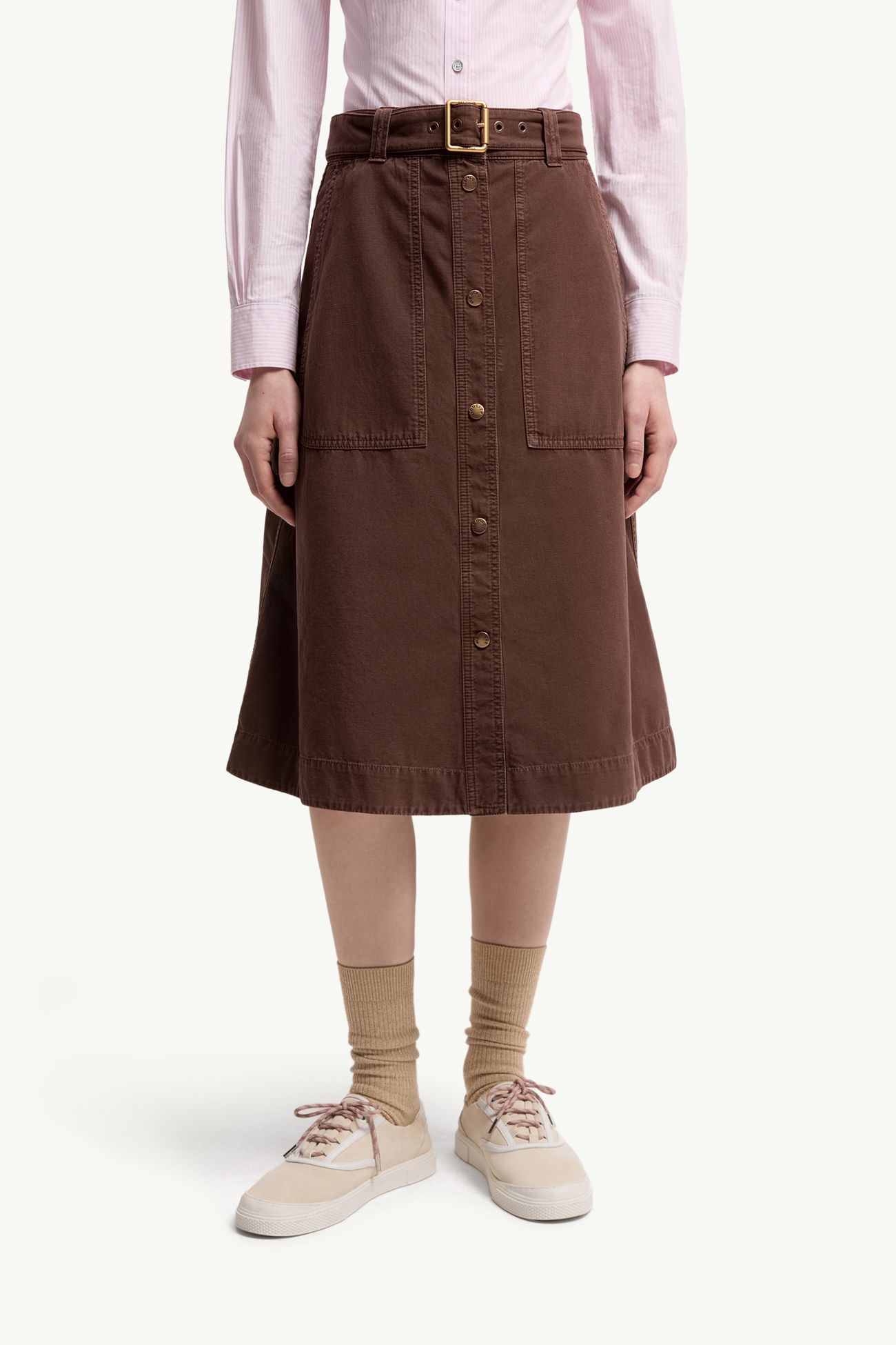 Gonna al ginocchio in cotone con cintura Donna Bordeaux Moncler 3