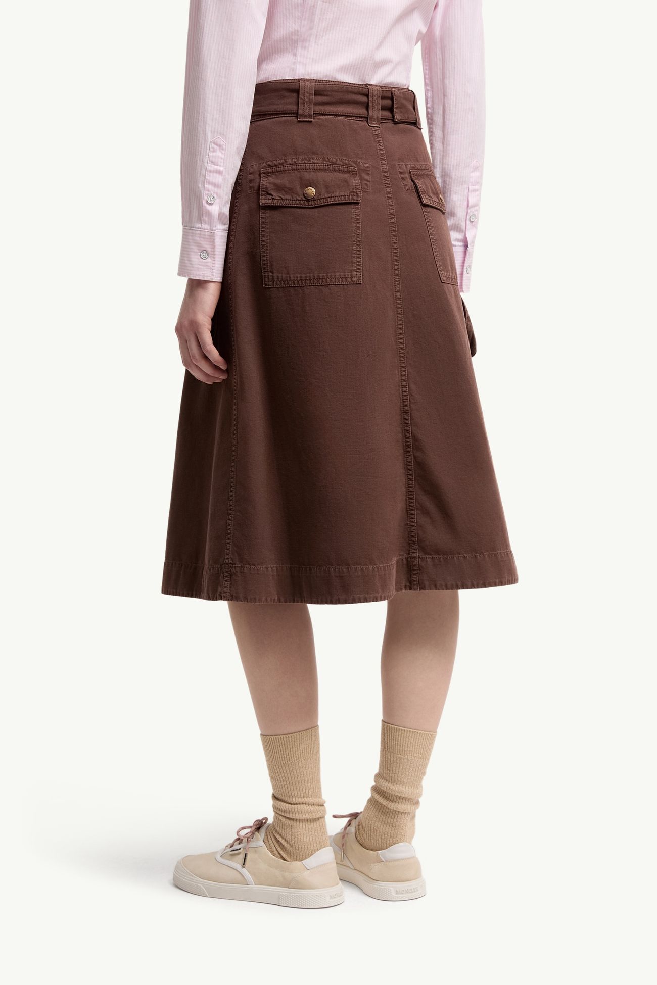 Falda de algodón hasta la rodilla con cinturón Mujer Burdeos Moncler 4