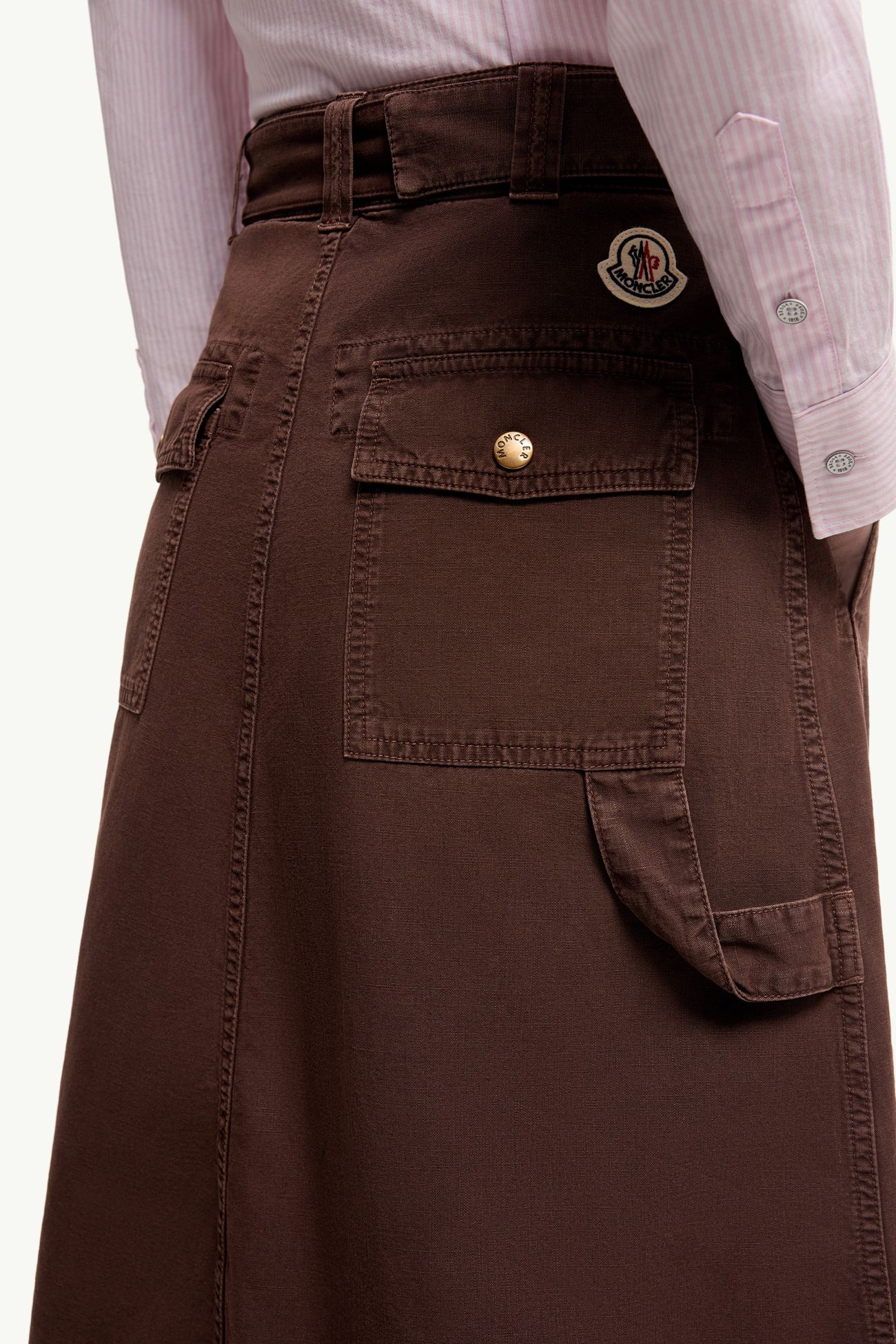 Gonna al ginocchio in cotone con cintura Donna Bordeaux Moncler 5