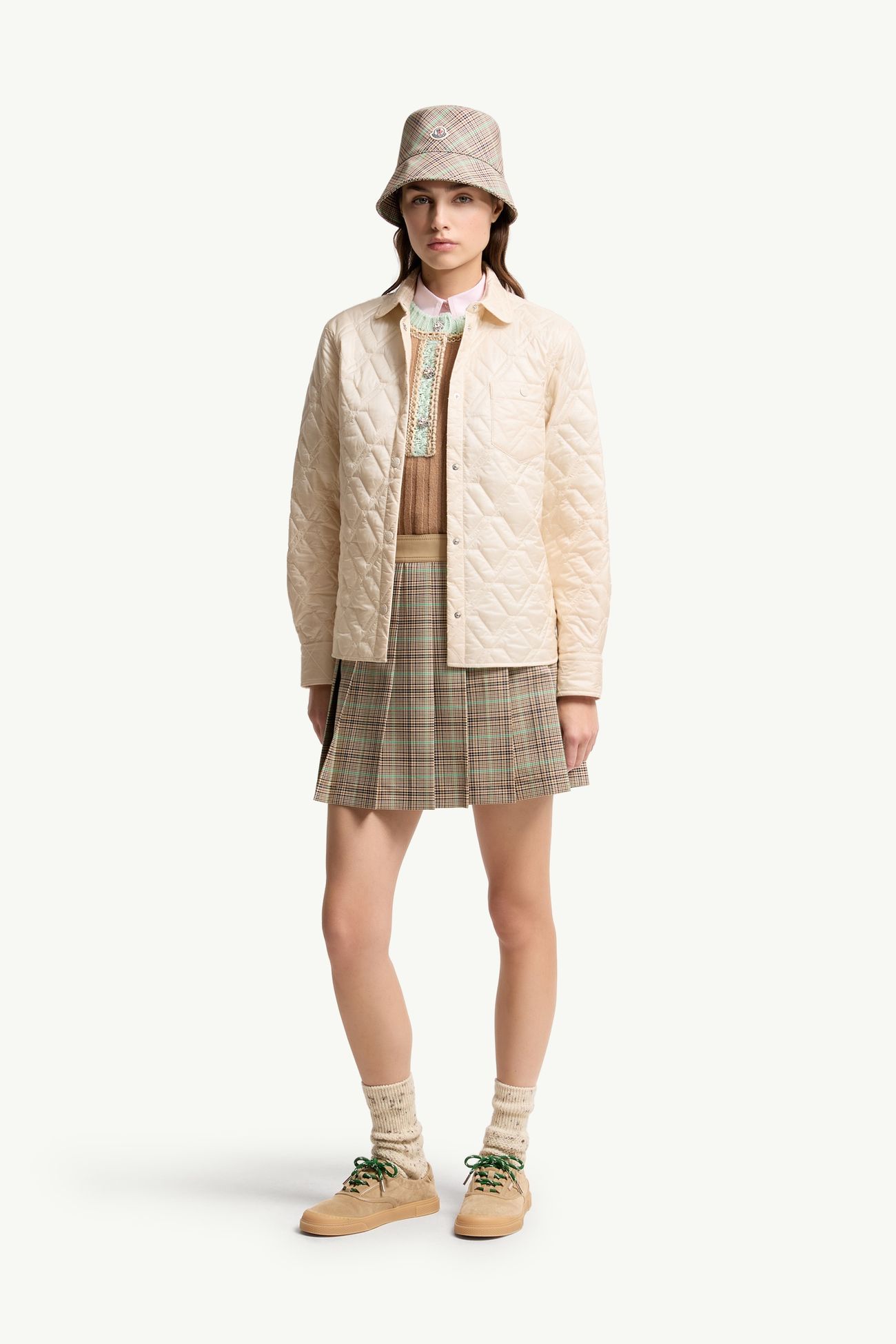 다이아몬드 퀼팅 패딩 셔츠 재킷 여성 화이트 아이보리 Moncler 0