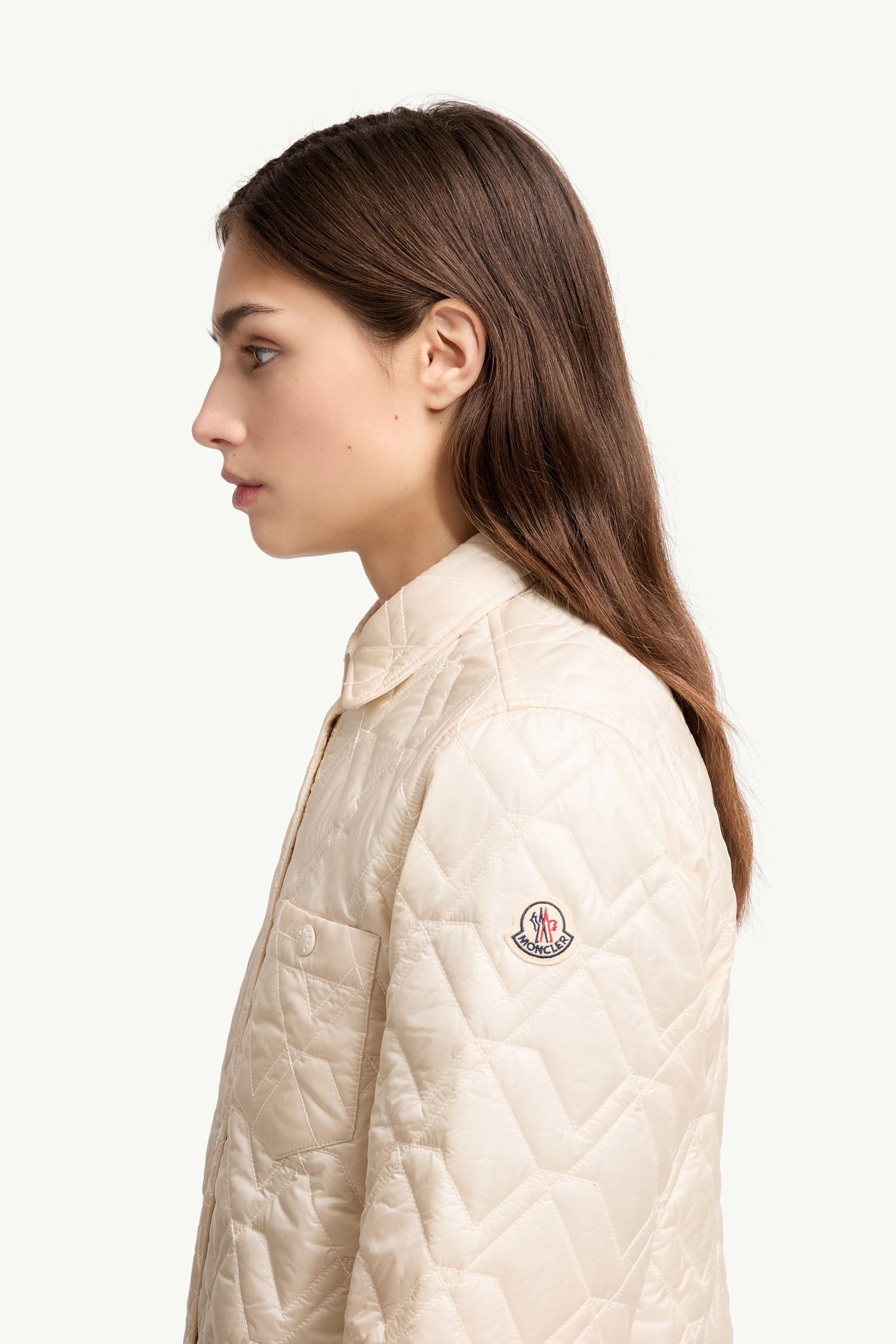 MONCLERホワイトキルティングジャケット104cm White Ivory Diamond-Quilted Padded Shirt Jacket - Short Down