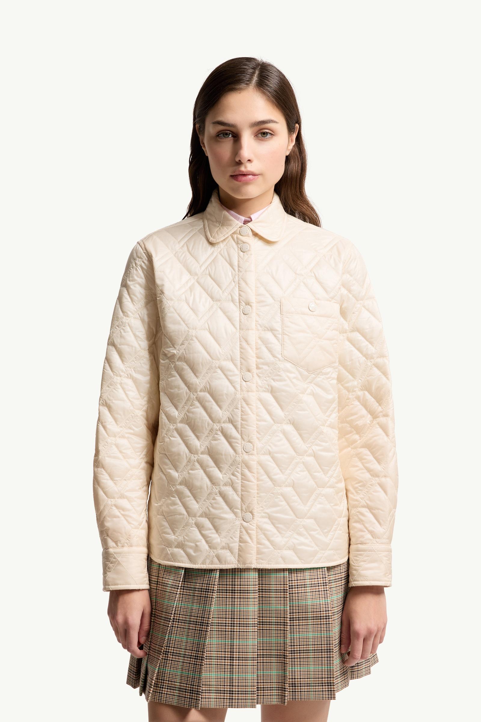 MONCLERホワイトキルティングジャケット104cm White Ivory Diamond-Quilted Padded Shirt Jacket - Short Down