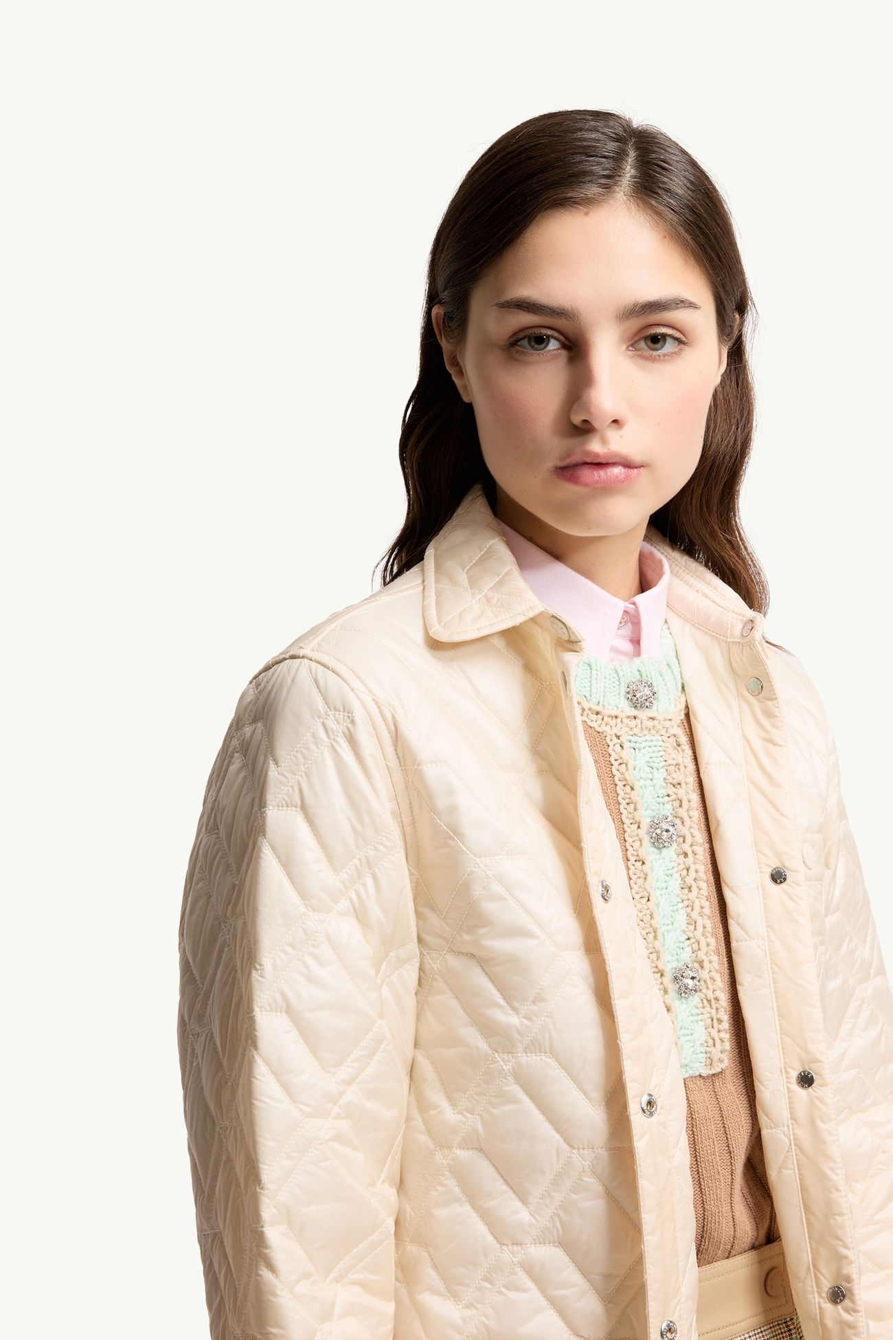 菱形絎縫夾層恤衫式外套 女士 象牙白色 Moncler 5