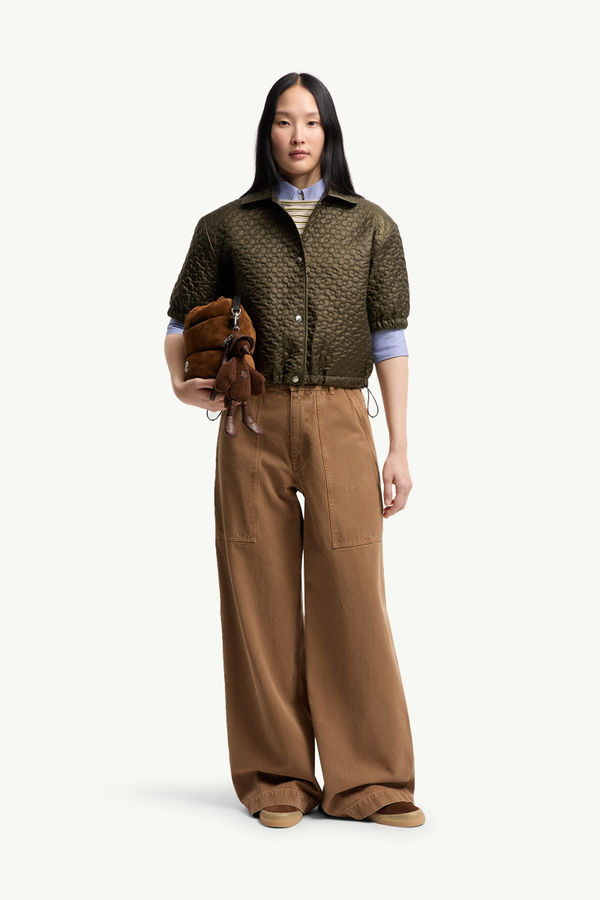 Camisa de manga corta acolchada con motivo floral Mujer Verde Oliva Moncler 0