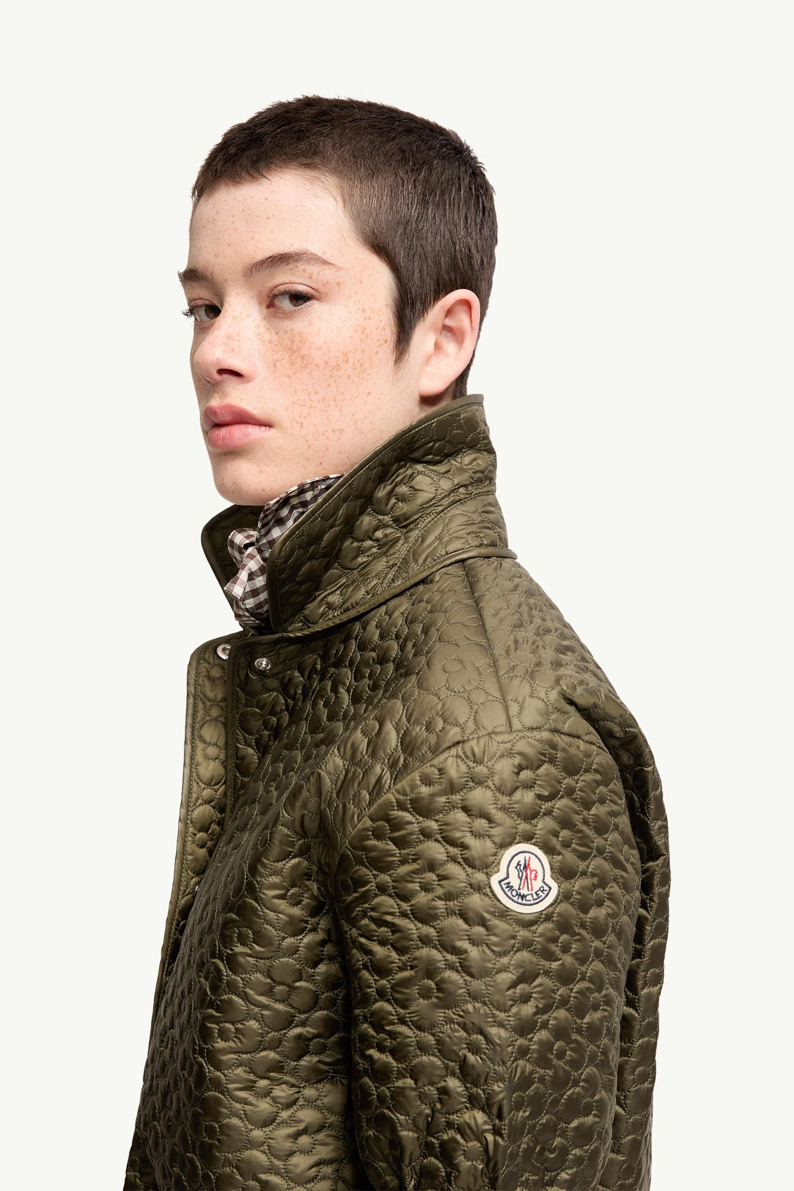 Olive Green Floral-Quilted Padded Short Sleeve Shirt - Tops & T