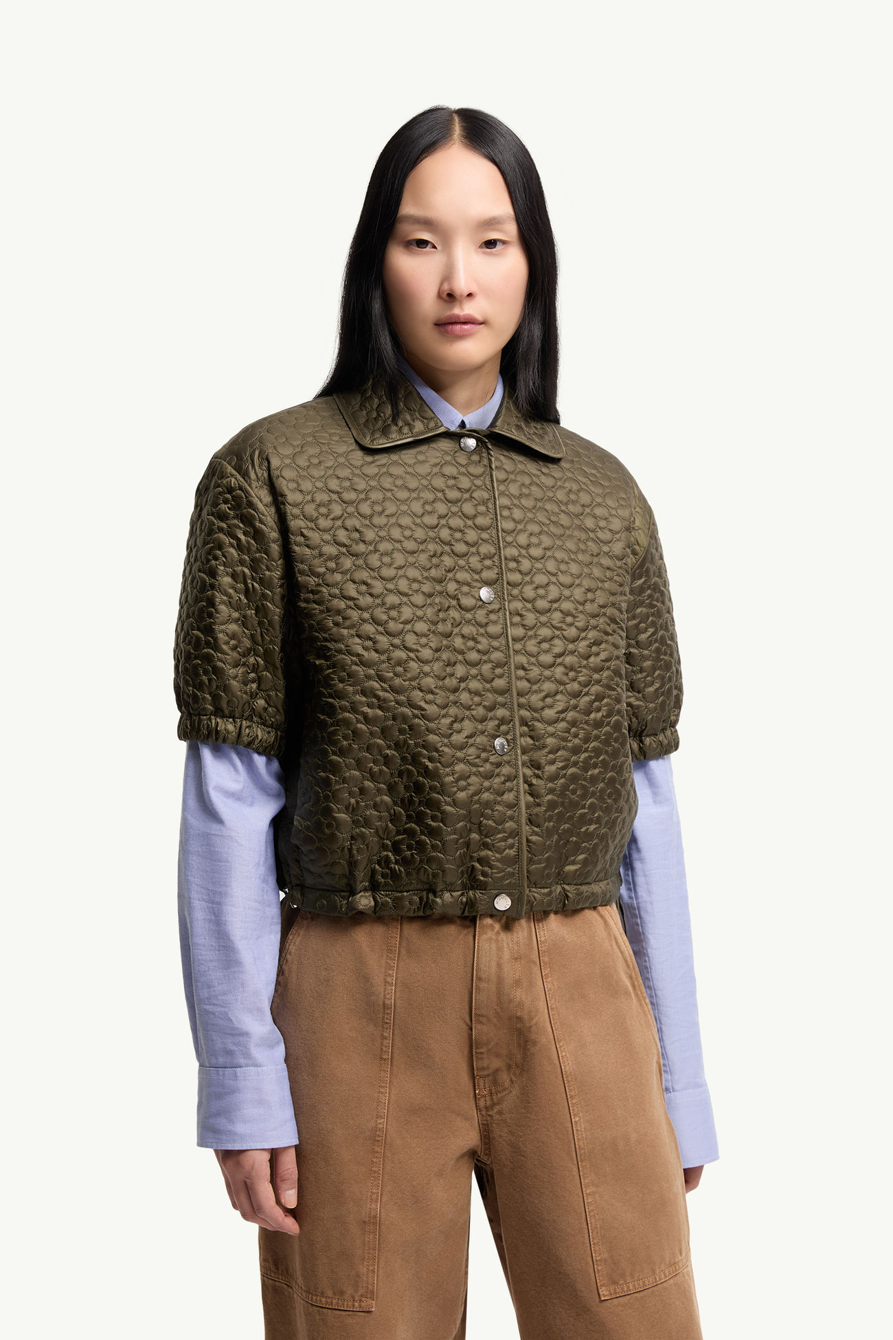 花卉絎縫夾層短袖恤衫 女士 橄欖綠色 Moncler 3