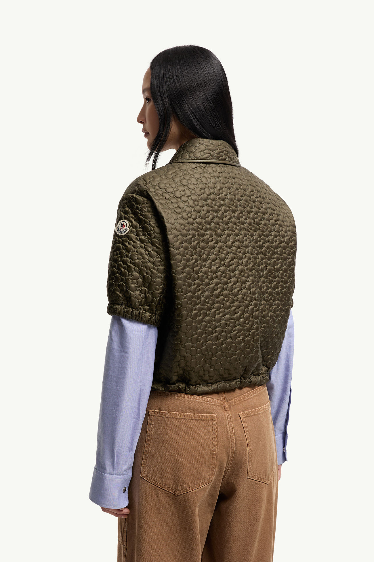 Camisa de manga corta acolchada con motivo floral Mujer Verde Oliva Moncler 4