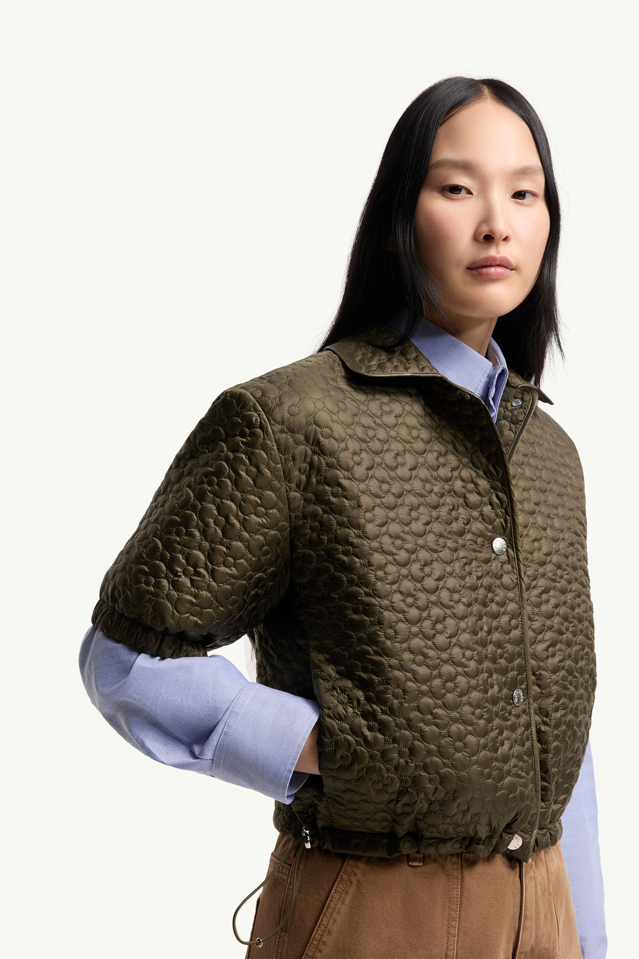 女士花卉绗缝加衬短袖衬衫 女士 橄榄绿 Moncler 5