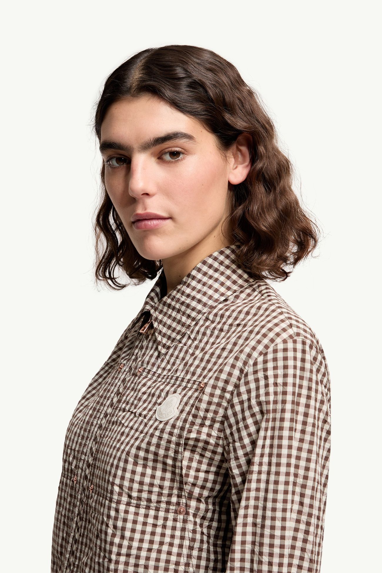 Camisa de mezcla de algodón con motivo vichy Mujer Marrón & Blanco Moncler 1