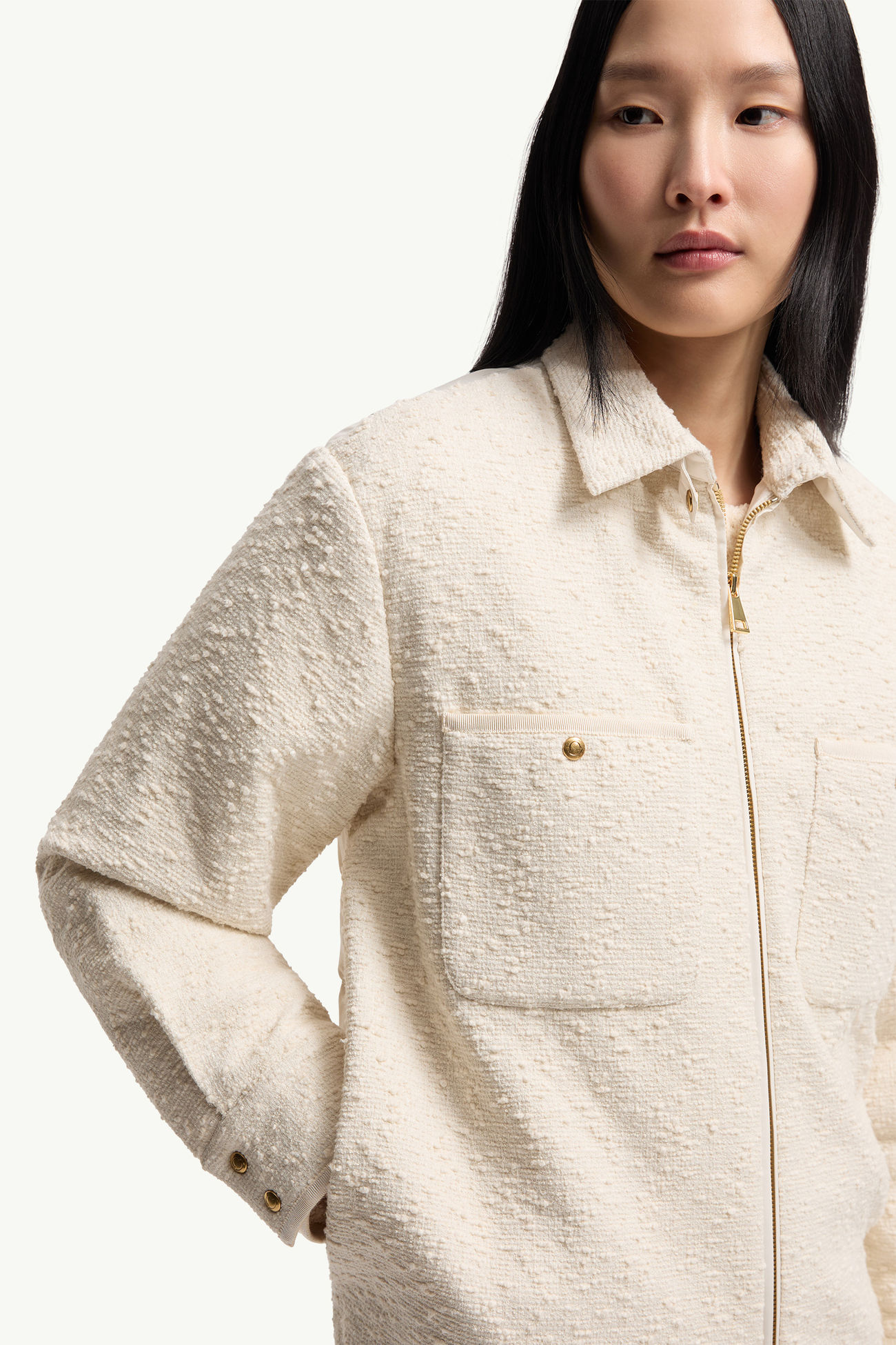 棉質混紡毛圈布恤衫式外套 女士 象牙白色 Moncler 5