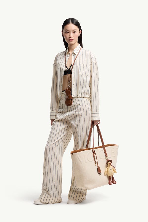 Striped Cotton & Silk Long Sleeve Shirt Women White Ivory Moncler 0