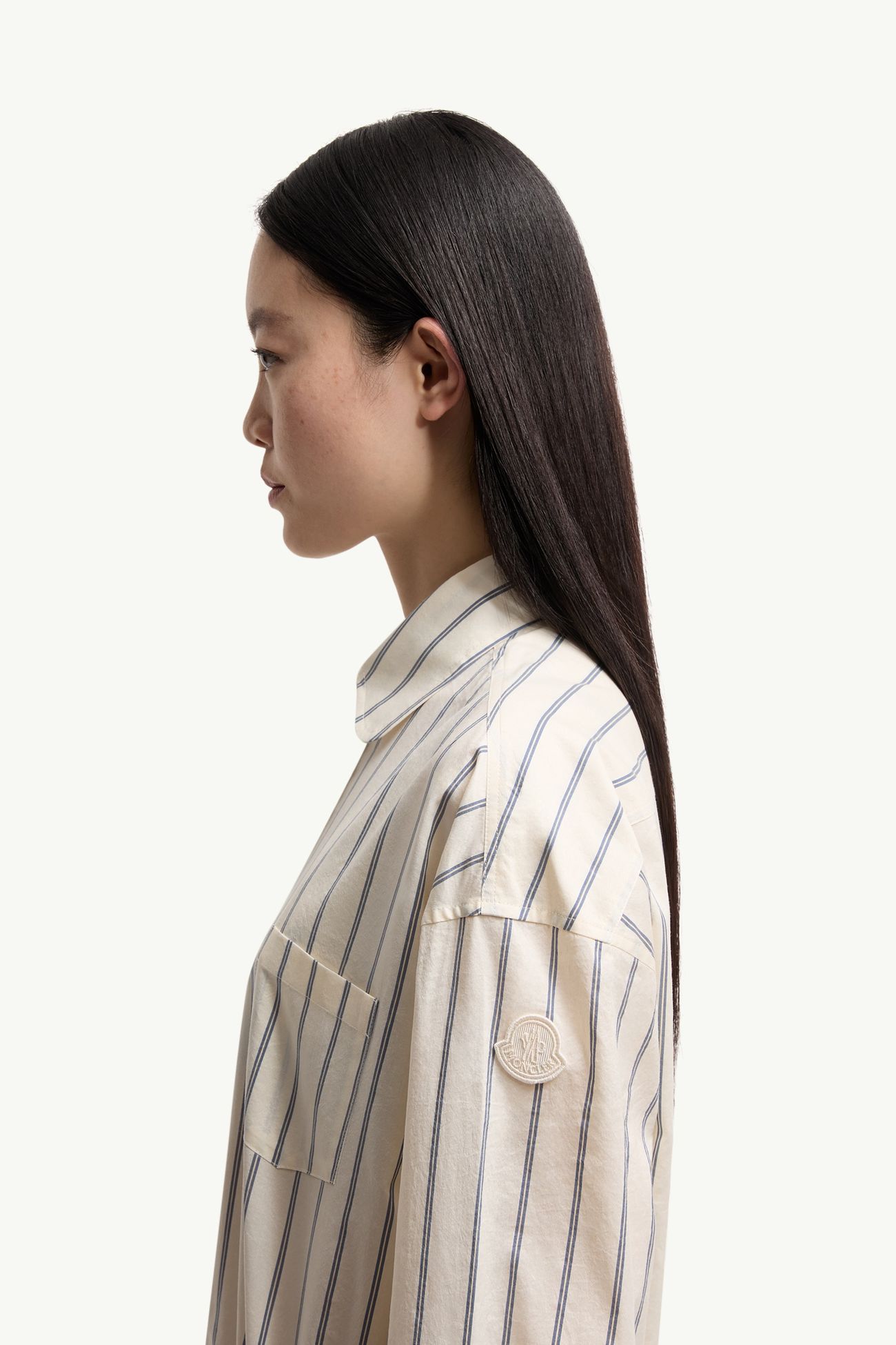 Striped Cotton & Silk Long Sleeve Shirt Women White Moncler 1