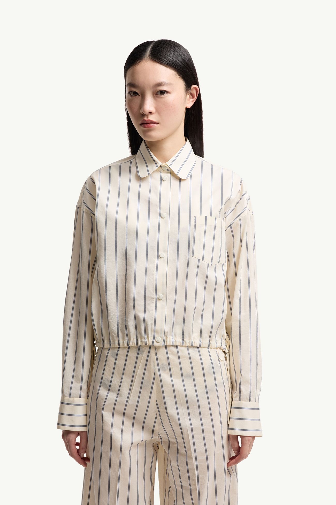 女士条纹棉质桑蚕丝长袖衬衫 女士 象牙白 Moncler 3