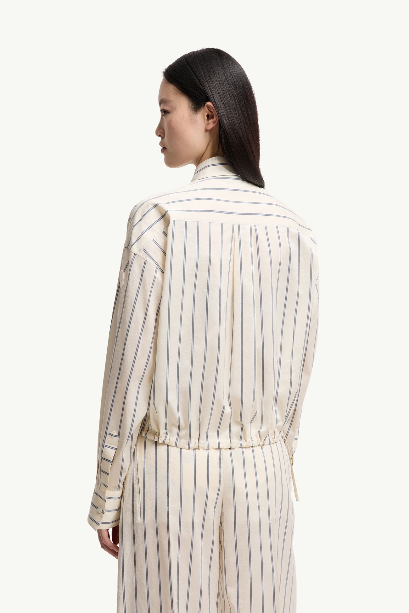 Chemise rayée à manches longues en coton et soie Femmes Blanc Ivoire Moncler 4
