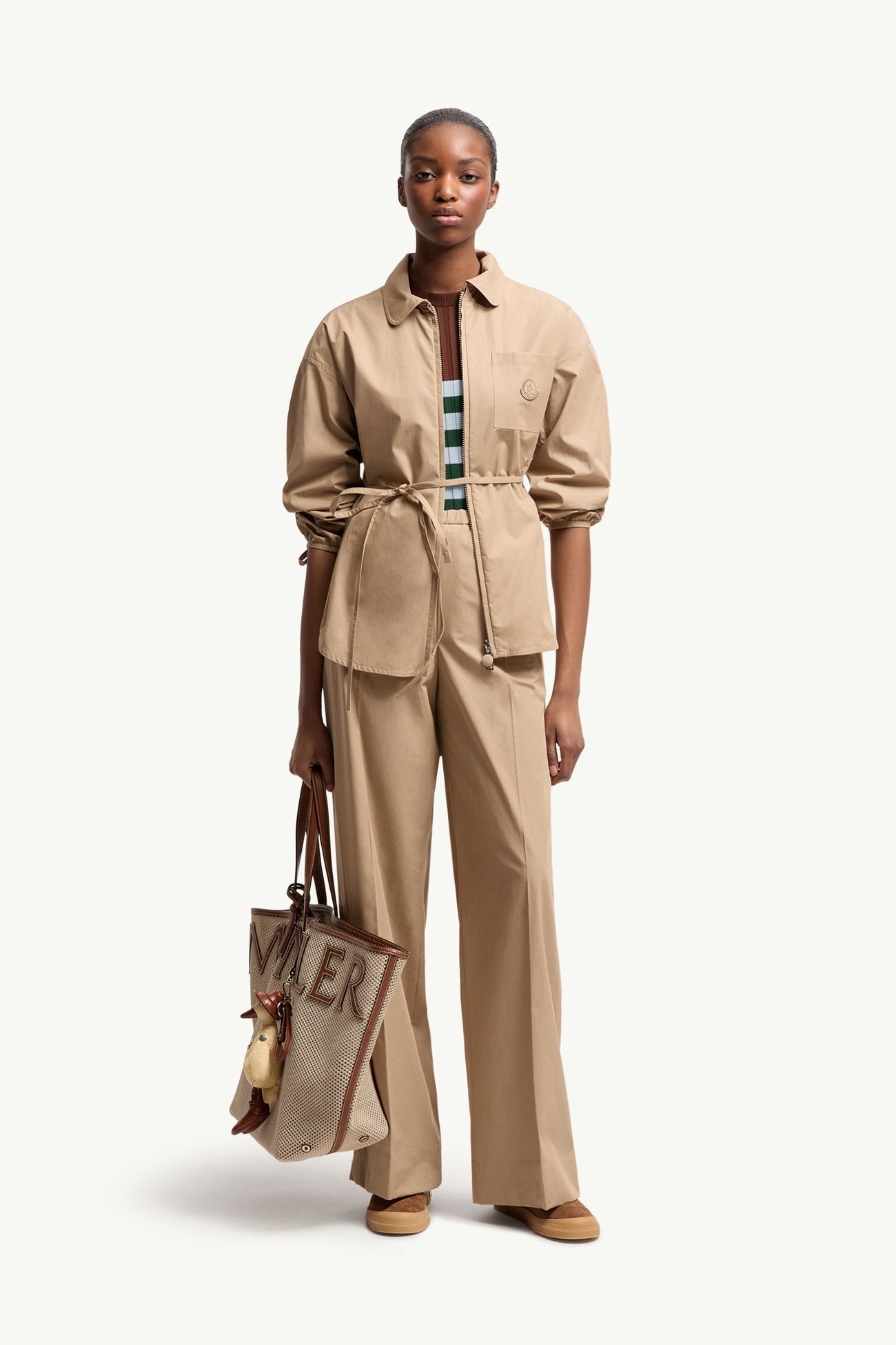 Cotton Poplin Zip-Up Shirt Jacket Women Beige Moncler 0