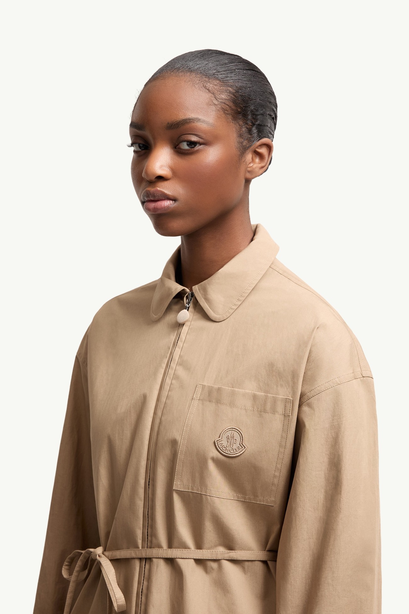 Cotton Poplin Zip-Up Shirt Jacket Women Beige Moncler 1