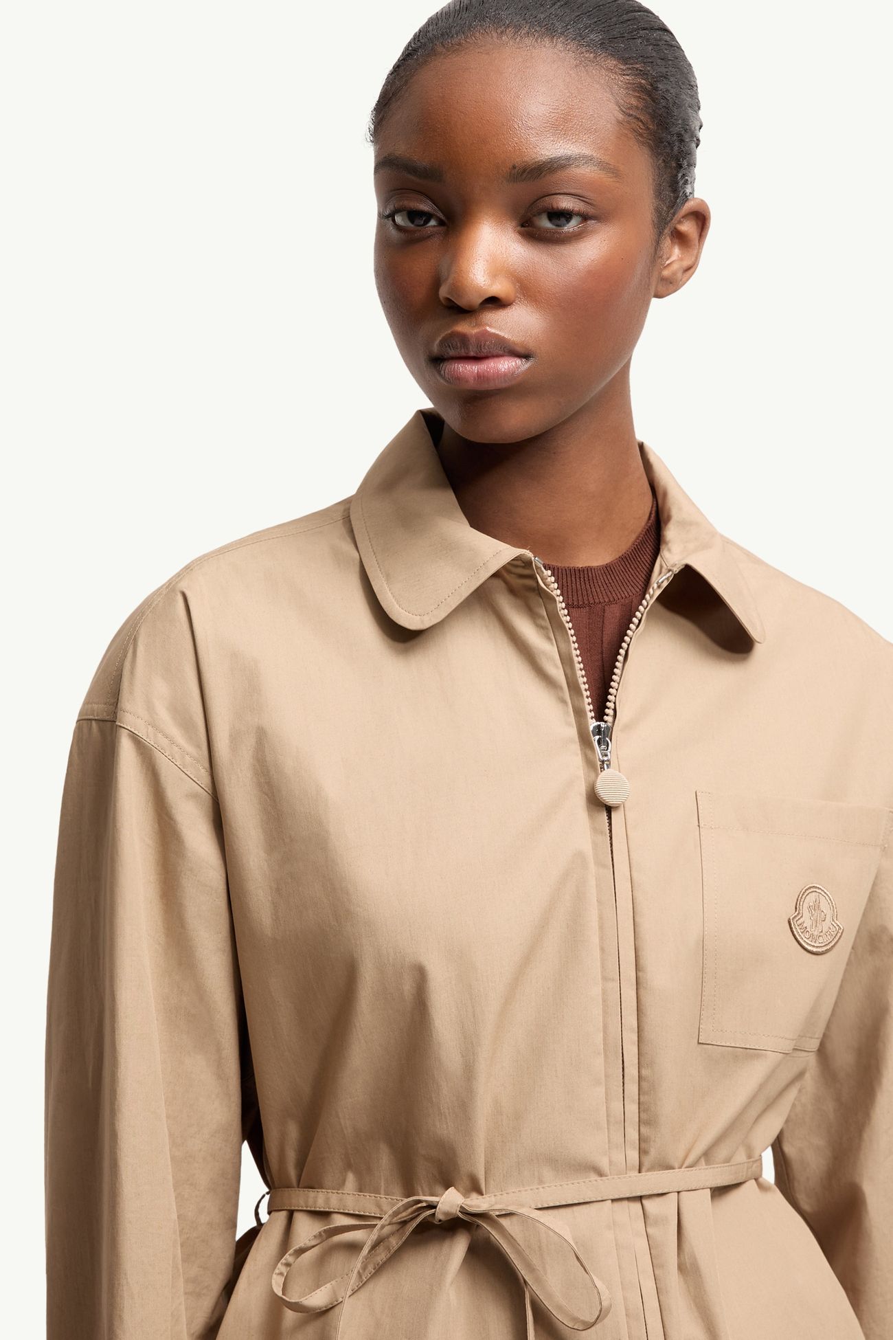 Chaqueta camisera con cremallera de popelina de algodón Mujer Beige Moncler 5