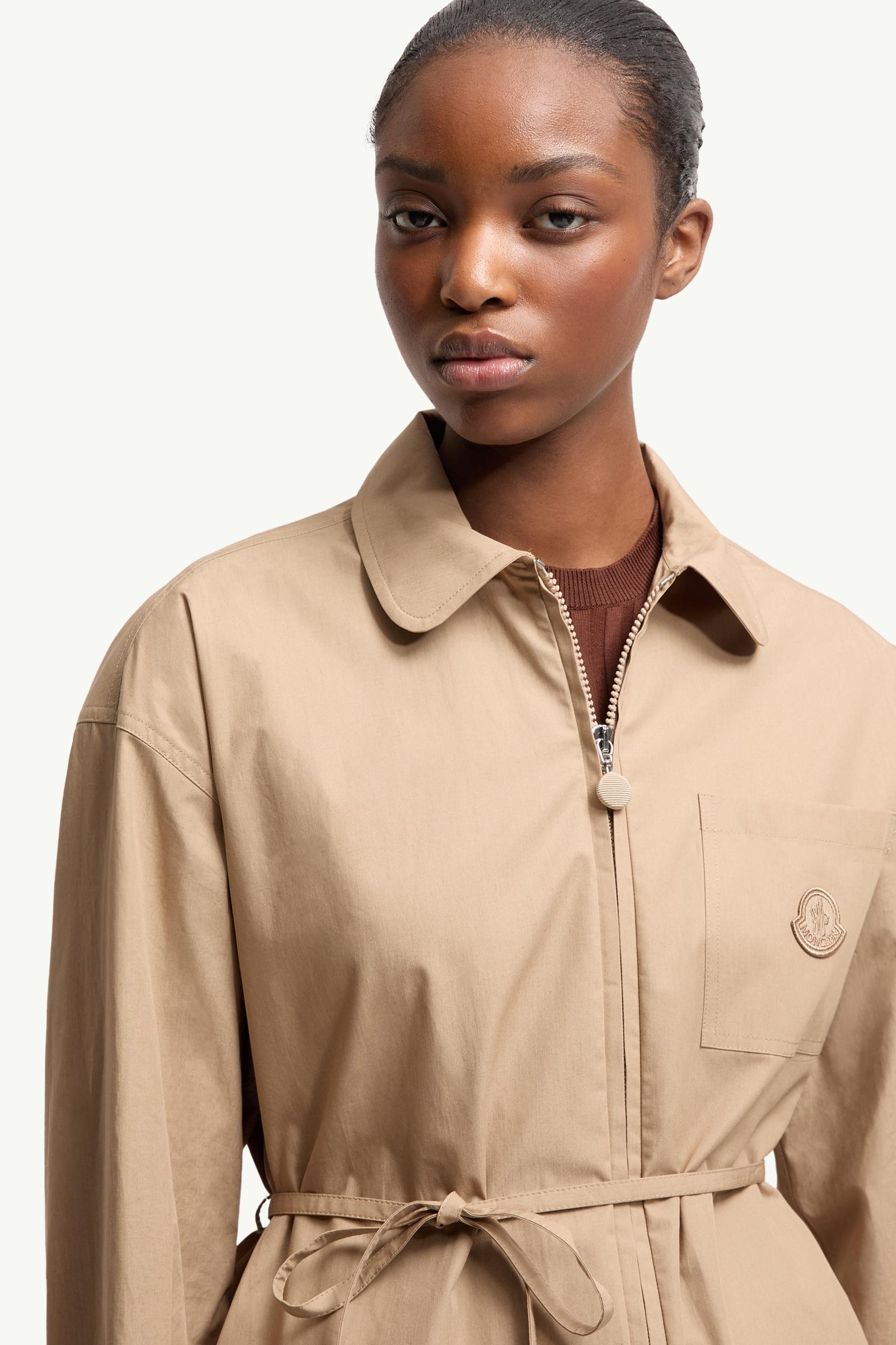 Beige Cotton Poplin Zip-Up Shirt Jacket - Tops & T-shirts for