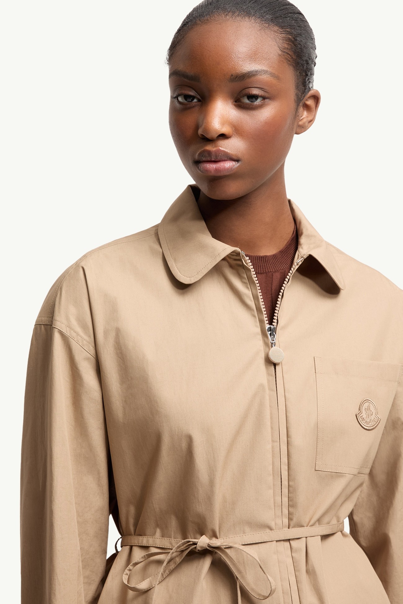 Cotton Poplin Zip-Up Shirt Jacket Women Beige Moncler 5