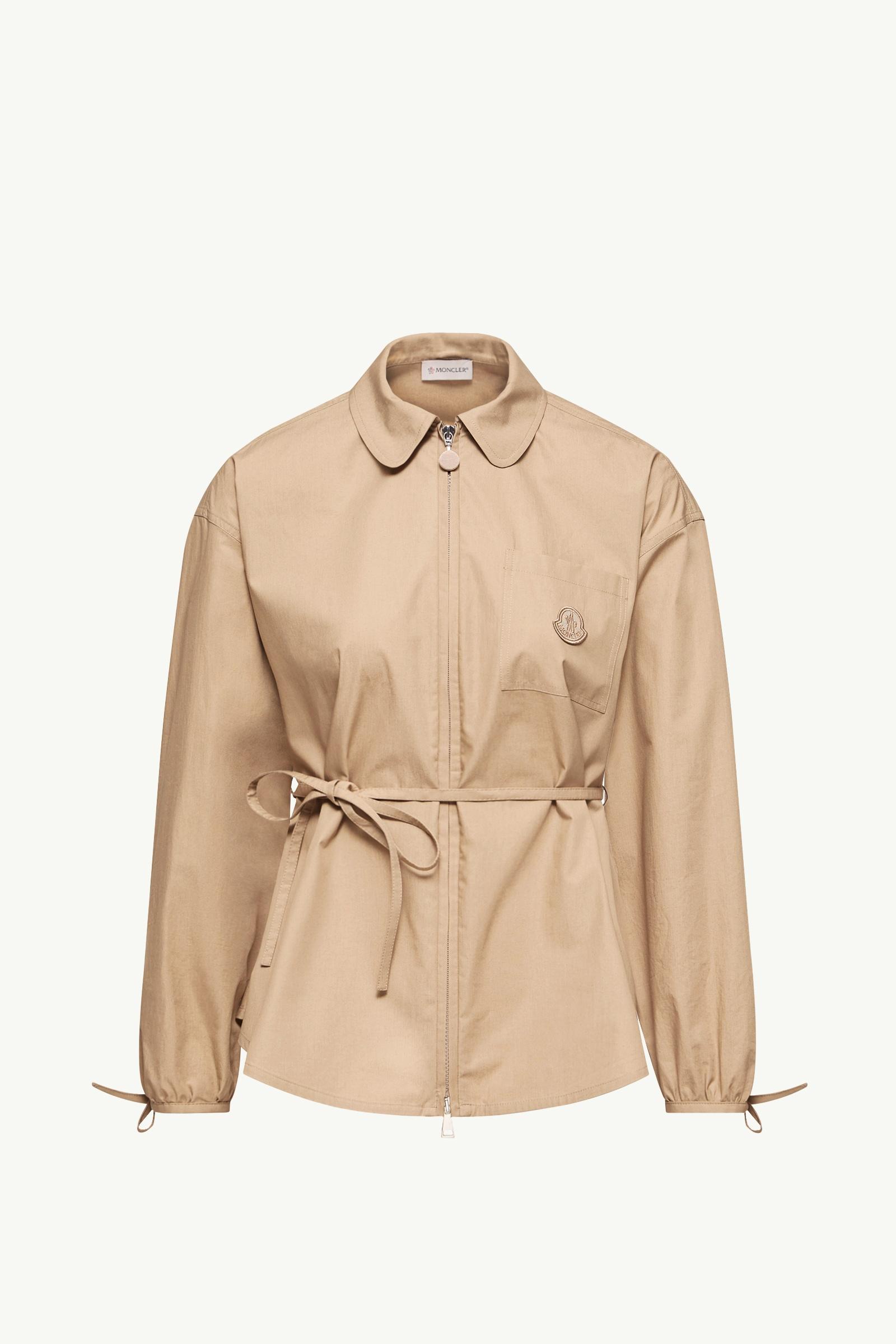 Beige Cotton Poplin Zip-Up Shirt Jacket - Tops & T-shirts for