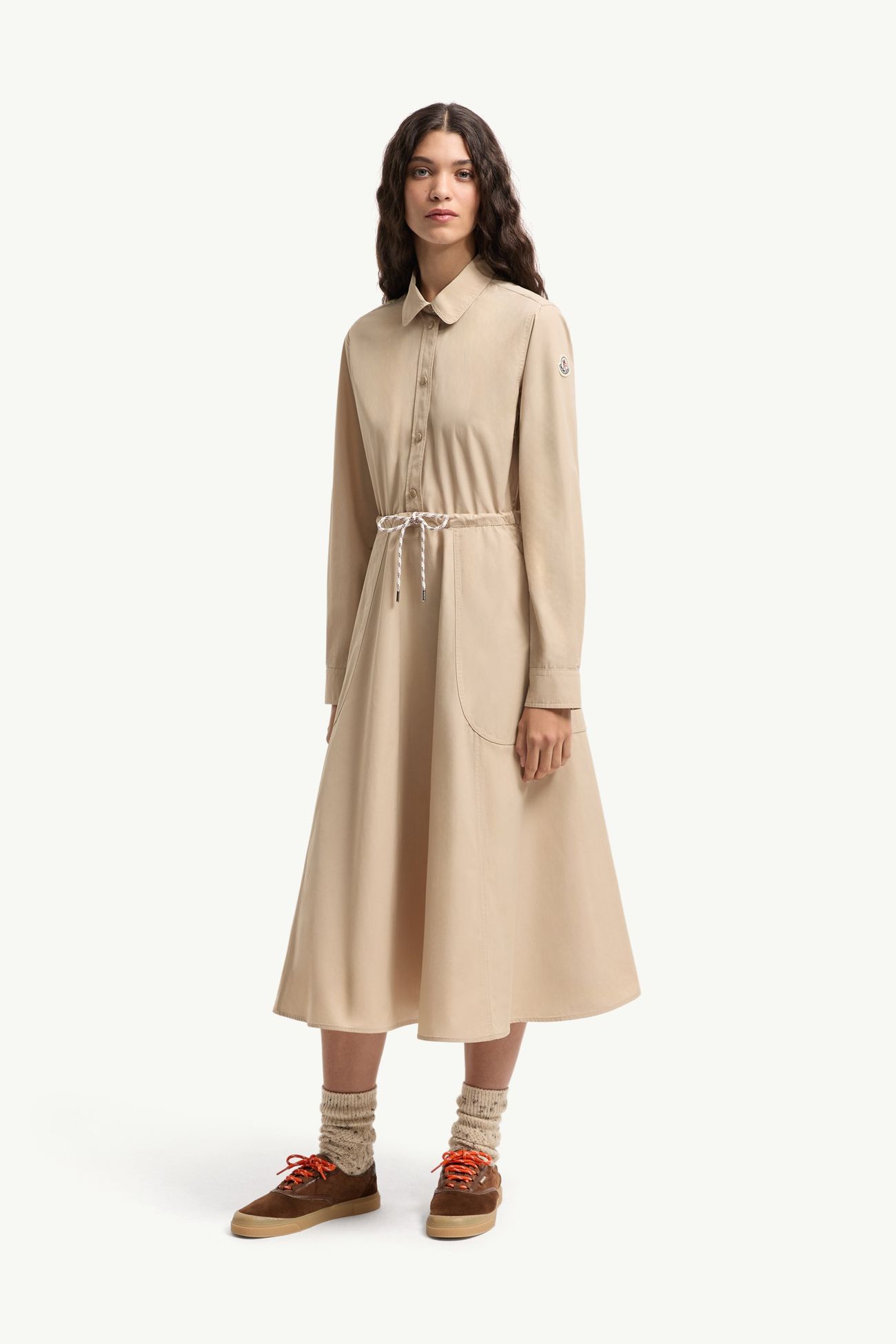Robe chemise midi en popeline Femmes Beige Moncler 3